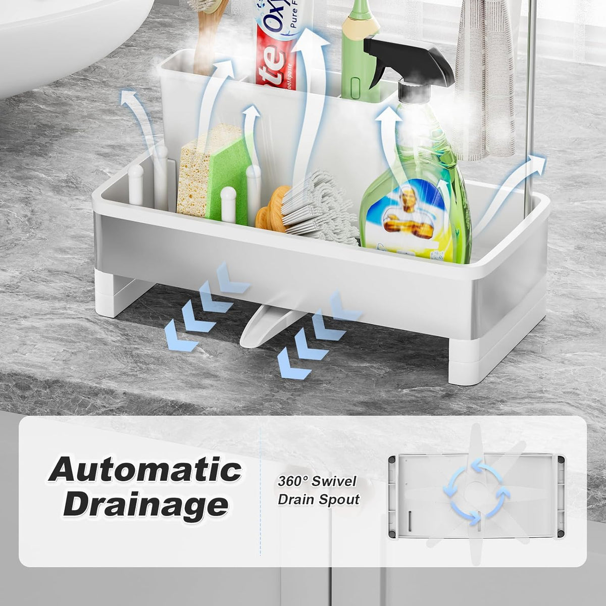 Stainless Steel Sink Caddy, Sponge Holder for Kitchen Sink with Brush Holder & Dishcloth Rack