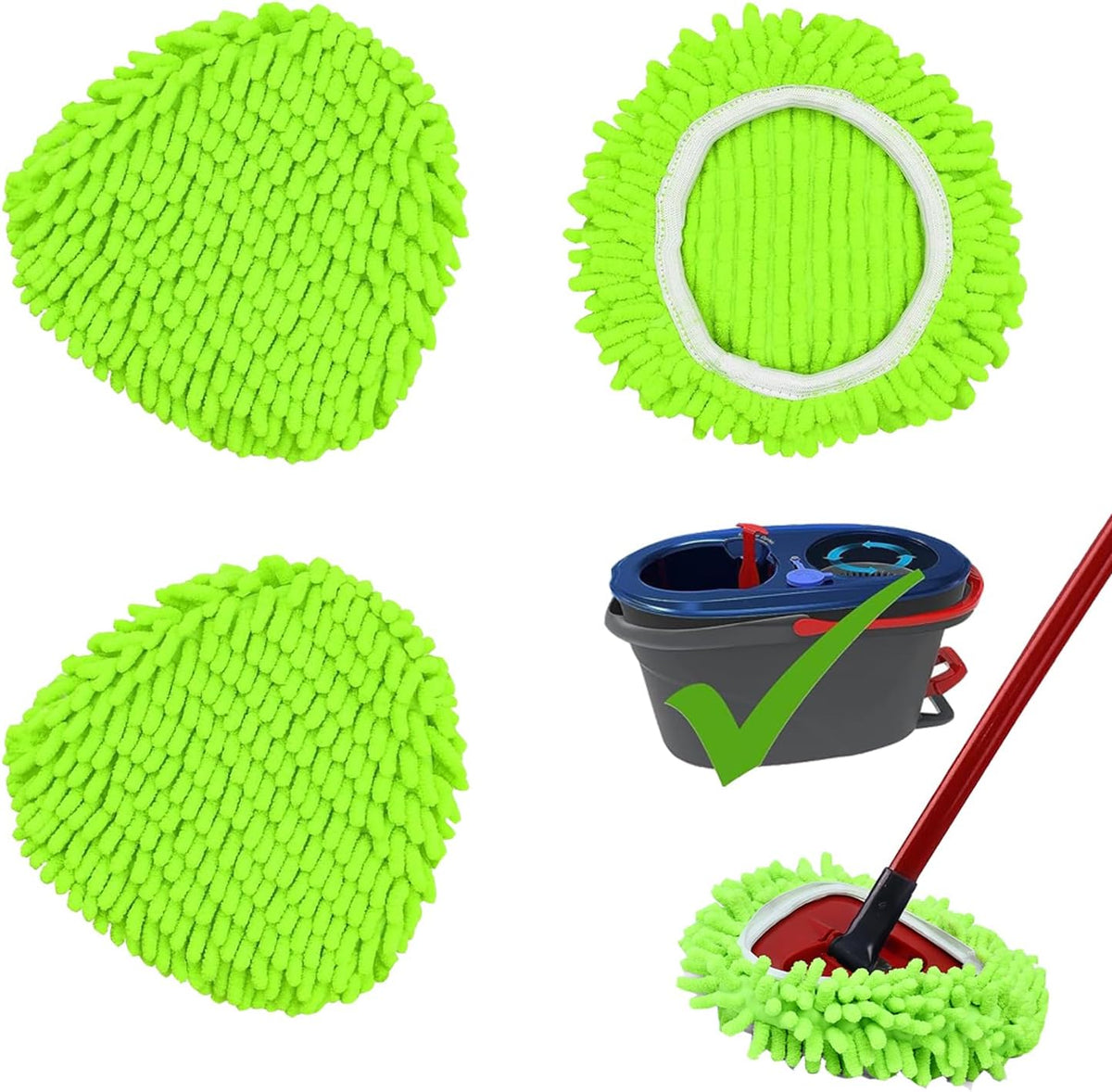 Mop Heads Replacements Compatible with Ocedar RinseClean 2-Tank System 3 Pack Spin Mops Refill