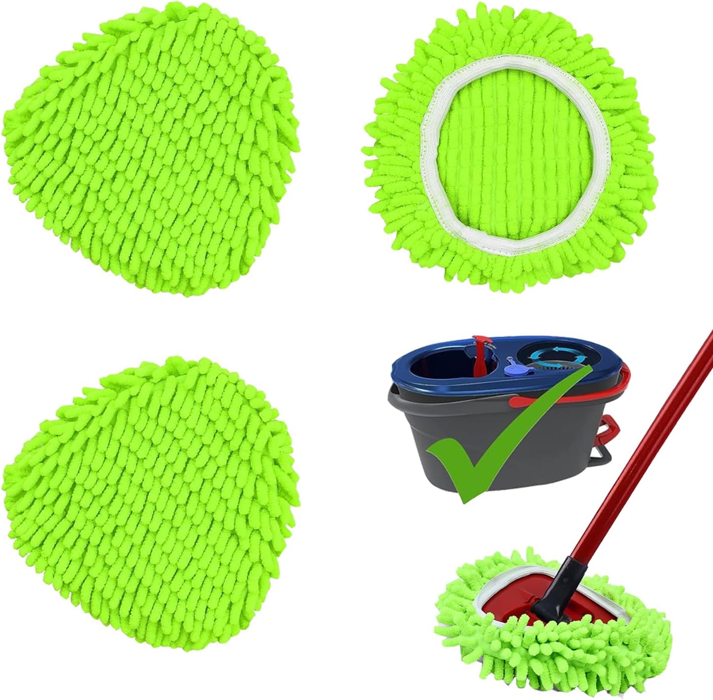 Mop Heads Replacements Compatible with Ocedar RinseClean 2-Tank System 3 Pack Spin Mops Refill