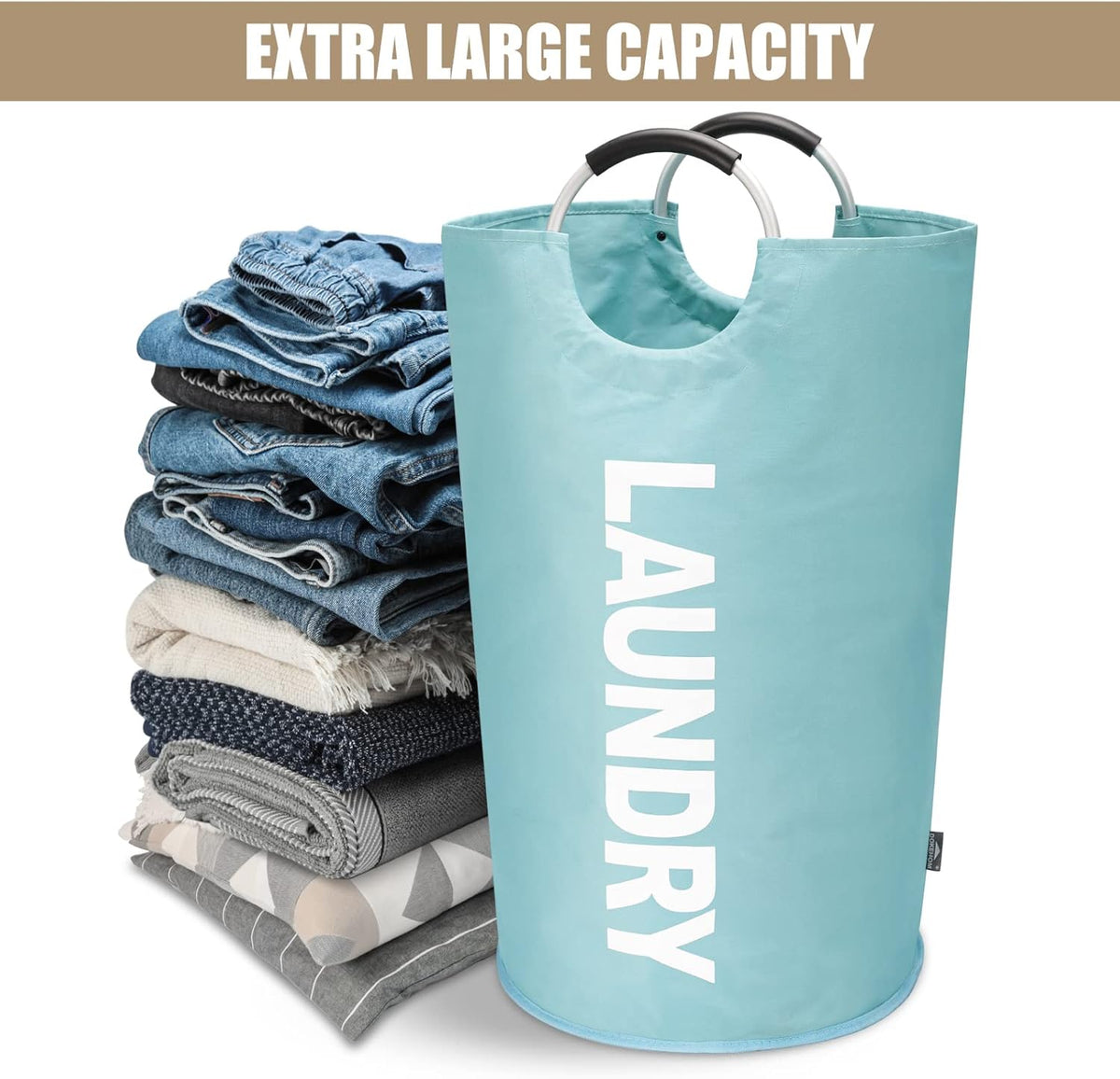DOKEHOM 90L Large Laundry Basket, Collapsible Laundry Bag, Freestanding Tall Clothes Hamper