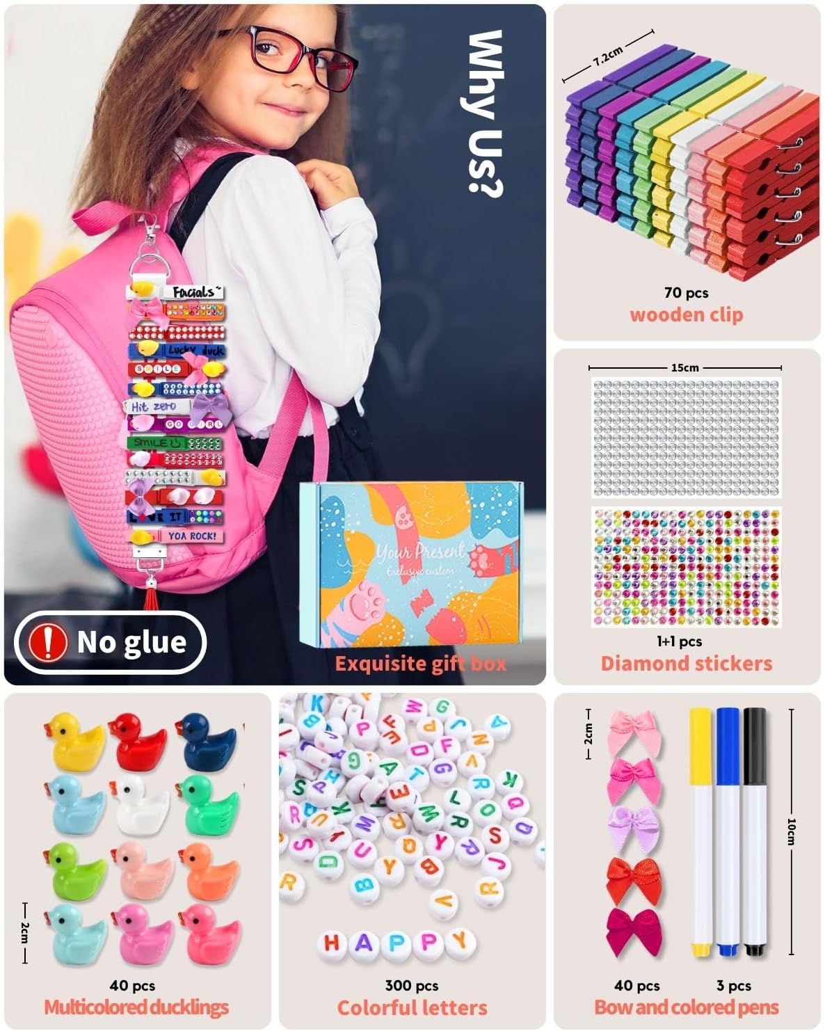 SF SOONEAT Cheer Pins for Backpack Cheer Stuff Kit 70 Colored Clothes Pins with Mini Resin Ducks