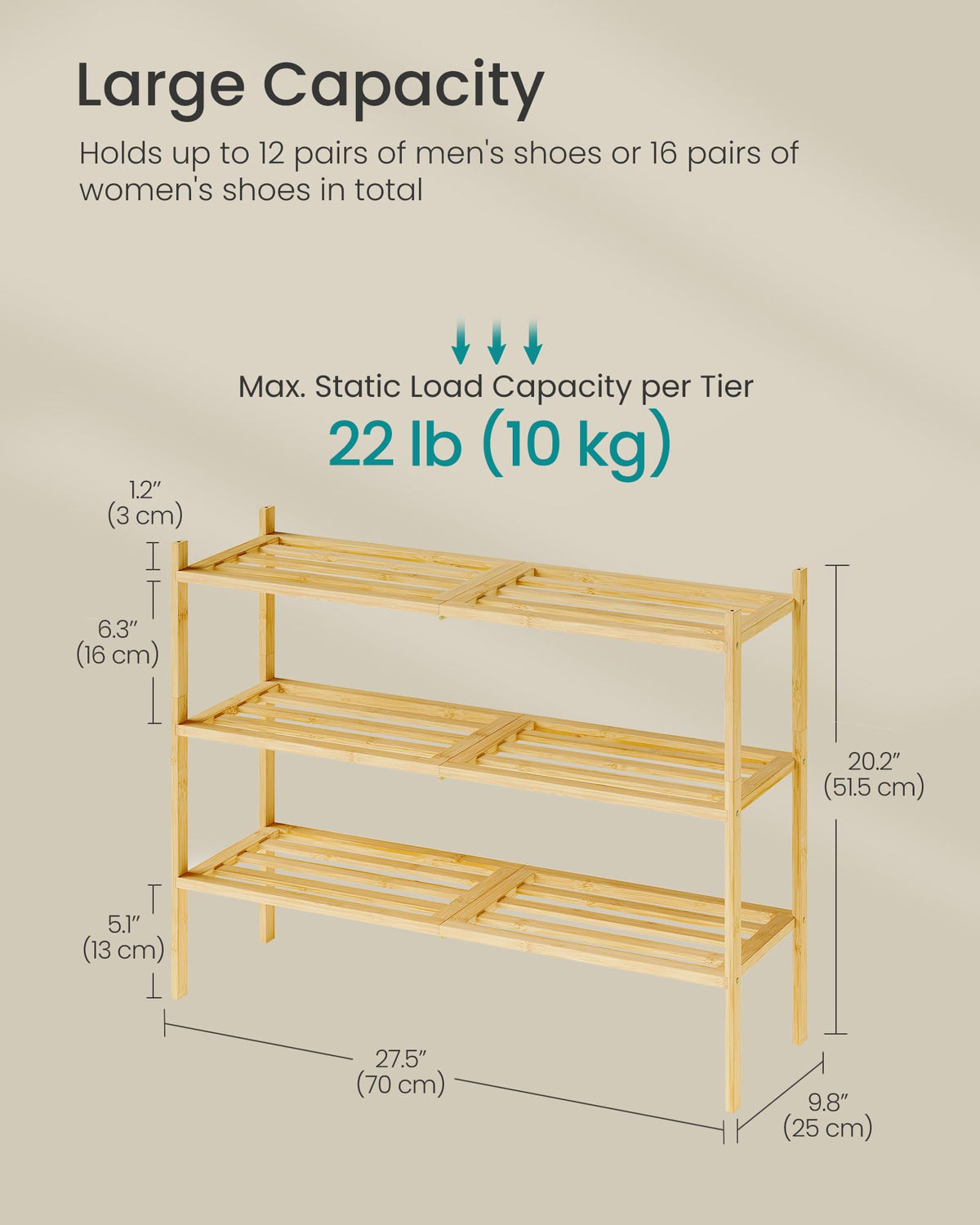 SONGMICS Bamboo Shoe Rack for Closet, Stackable Shoe Oragnizer with Modular Structure, Space-Saving