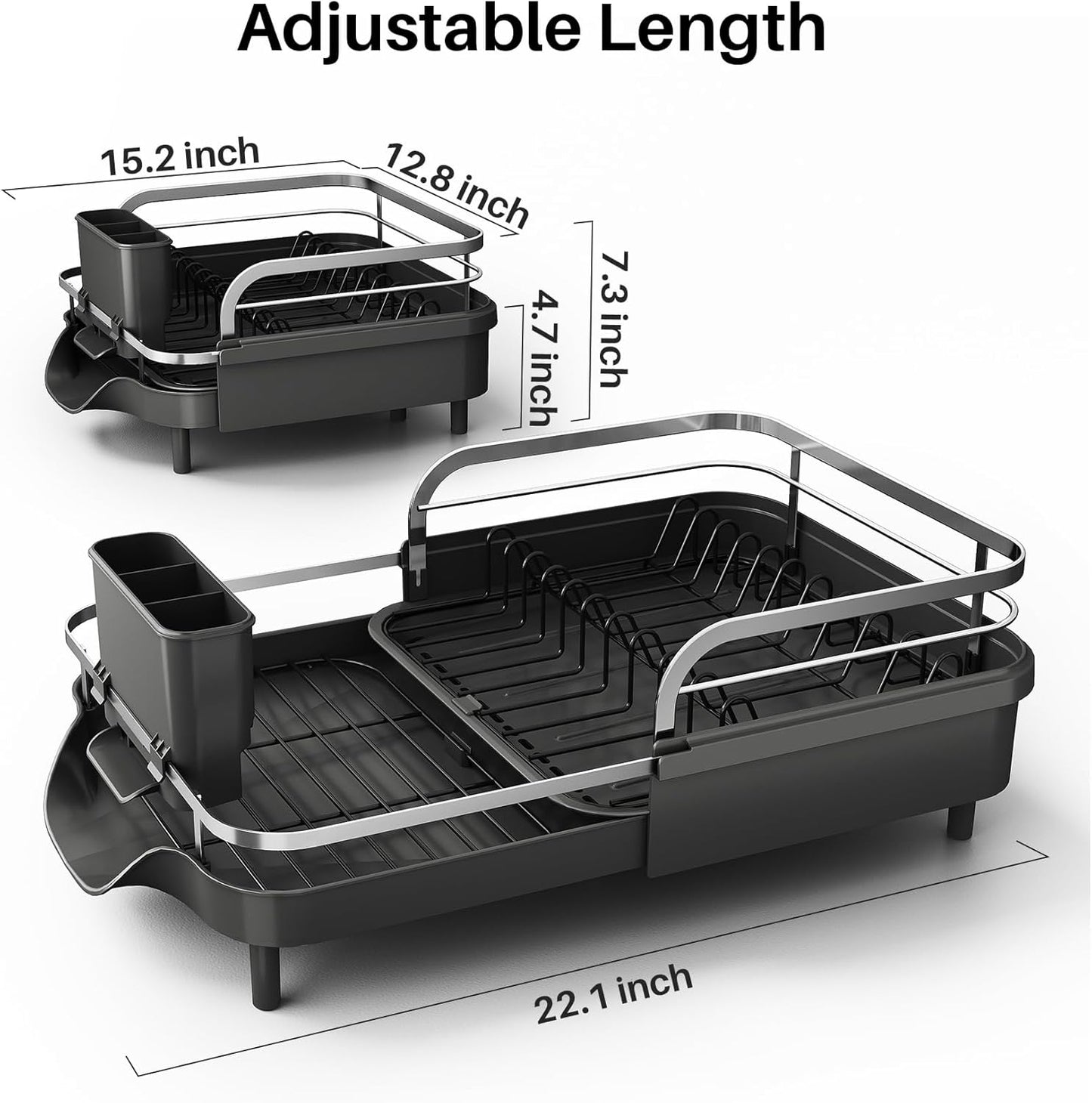 Dish Drying Rack, Expandable Dish Rack for Kitchen Counter, Stainless Steel Dish Drainer with