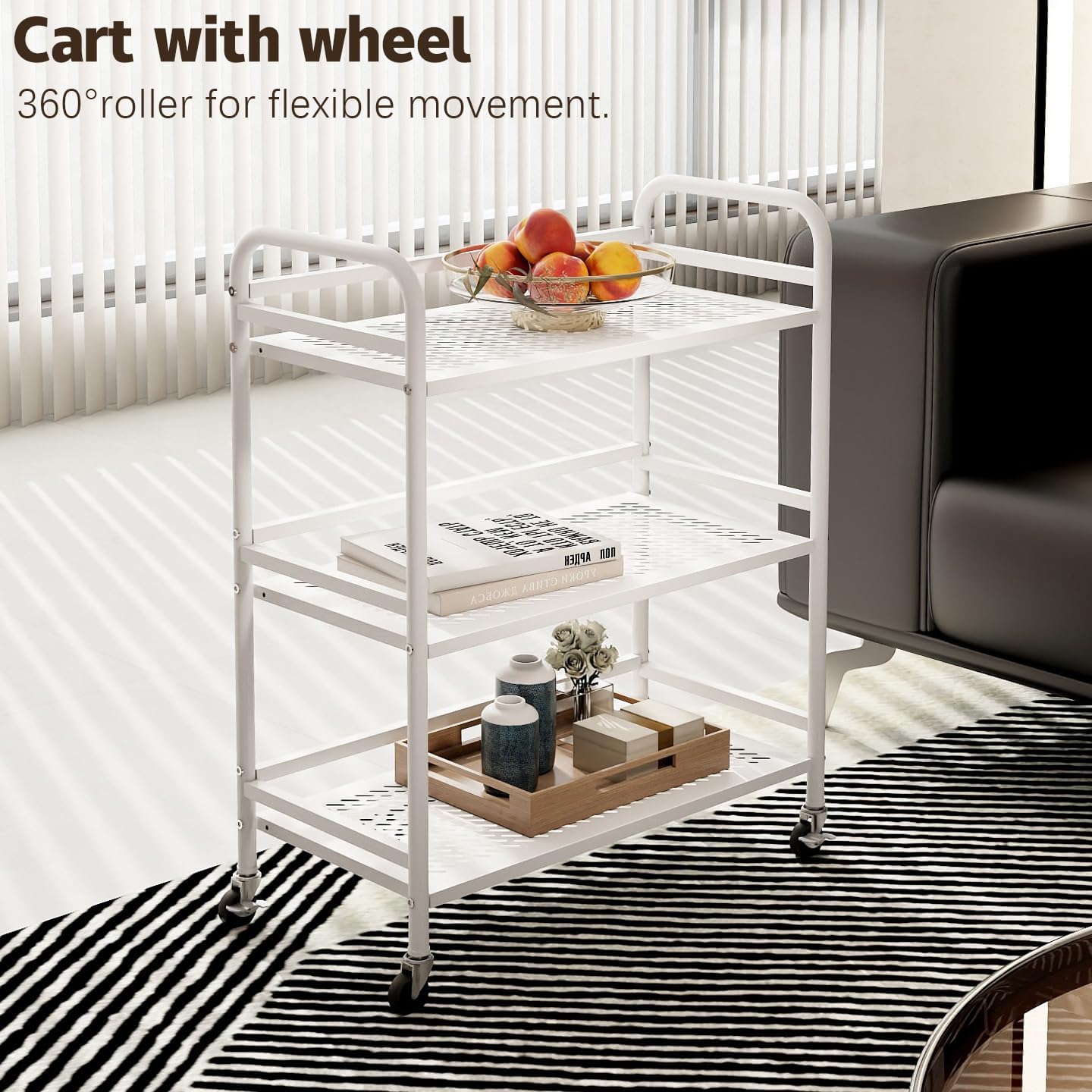 HDANI 3 Tier Metal Rolling Heavy Cart Supports 40 Lbs Per Tier,Rolling Cart with 2 Lockable Wheels