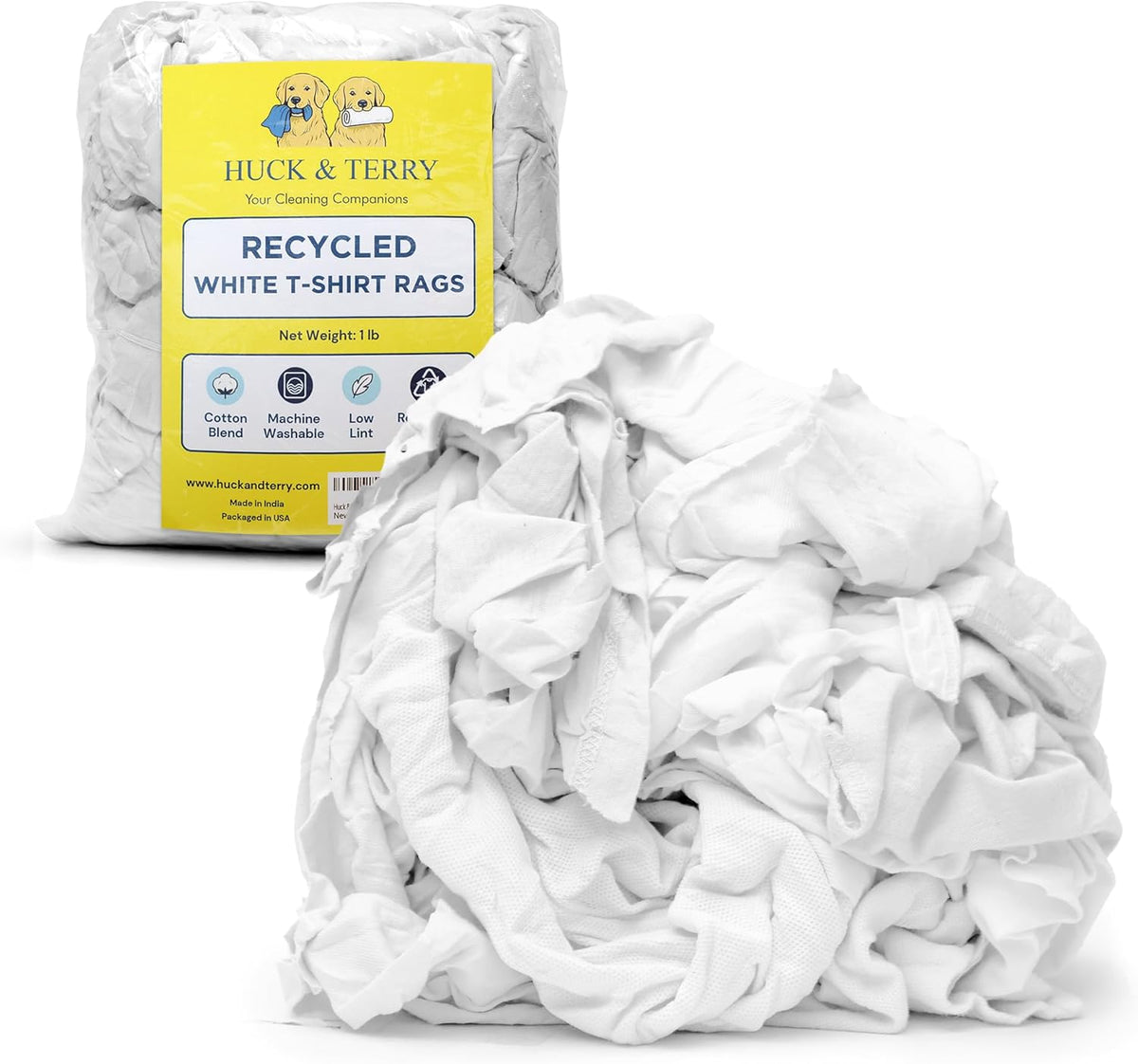 Huck & Terry White T-Shirt Bag of Rags (1 LB Bag), 100% Recycled Material, Cotton Blend Bar Mop