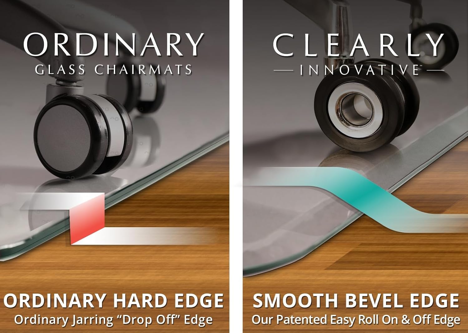 Glass Chair Mat with Exclusive Beveled Edge by Clearly Innovative 1/4” Thick Ultra-Clear Glass