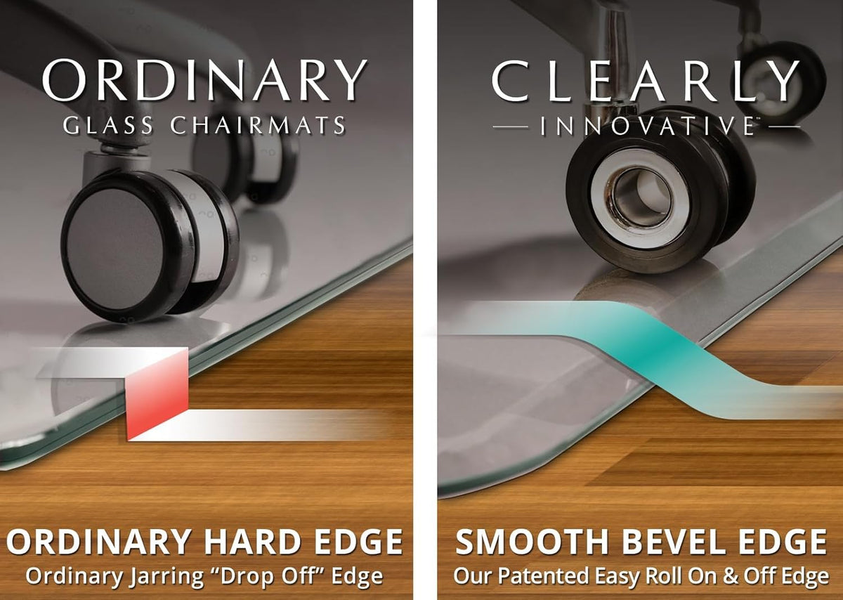 Glass Chair Mat with Exclusive Beveled Edge by Clearly Innovative 1/4” Thick Ultra-Clear Glass