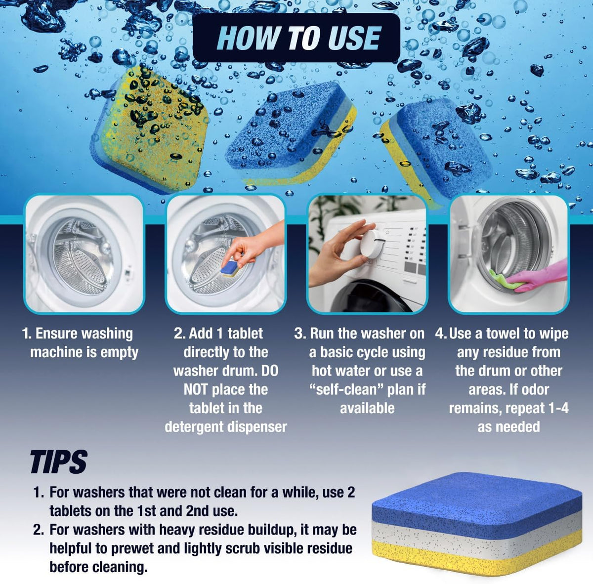 Washing Machine Cleaner Descaler 28 Pack - Designed for Front Loader Washer - Deep Cleaning Tablets