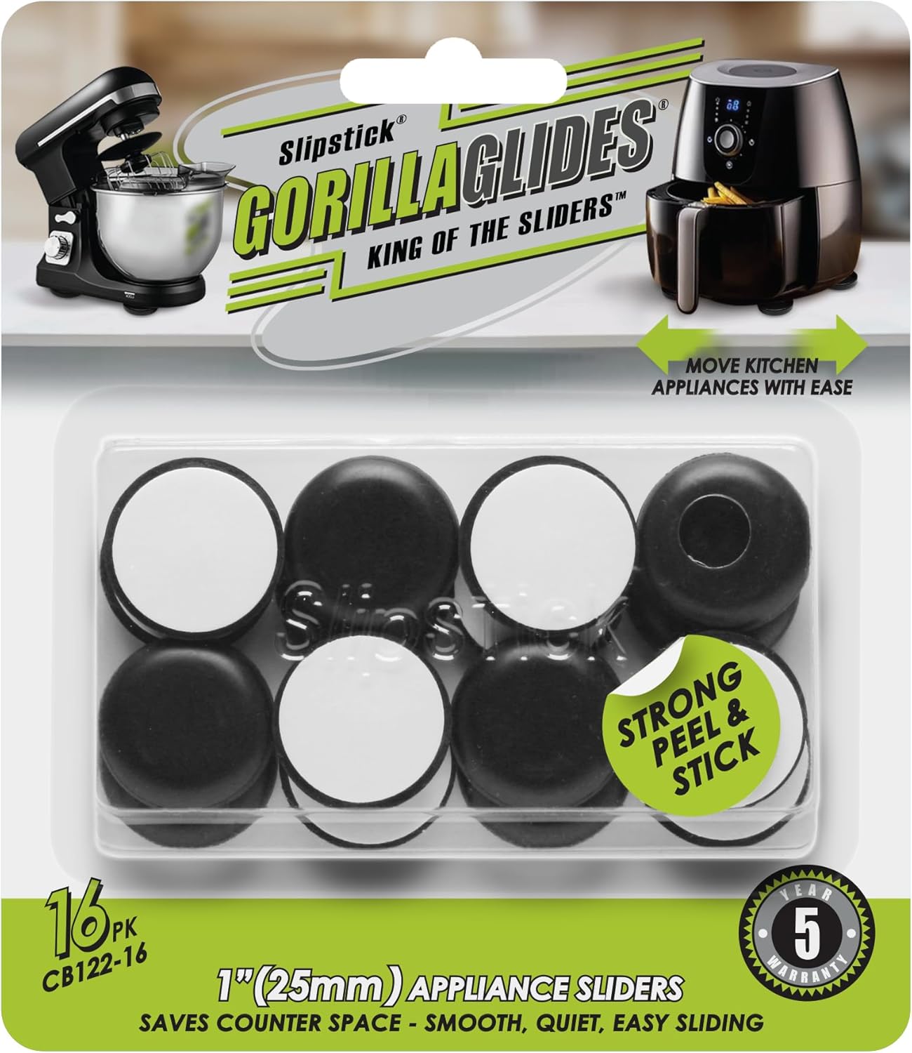 Slipstick GorillaGlides Kitchen Appliance Sliders (16 x 1” Round Glides) Self Adhesive Countertop