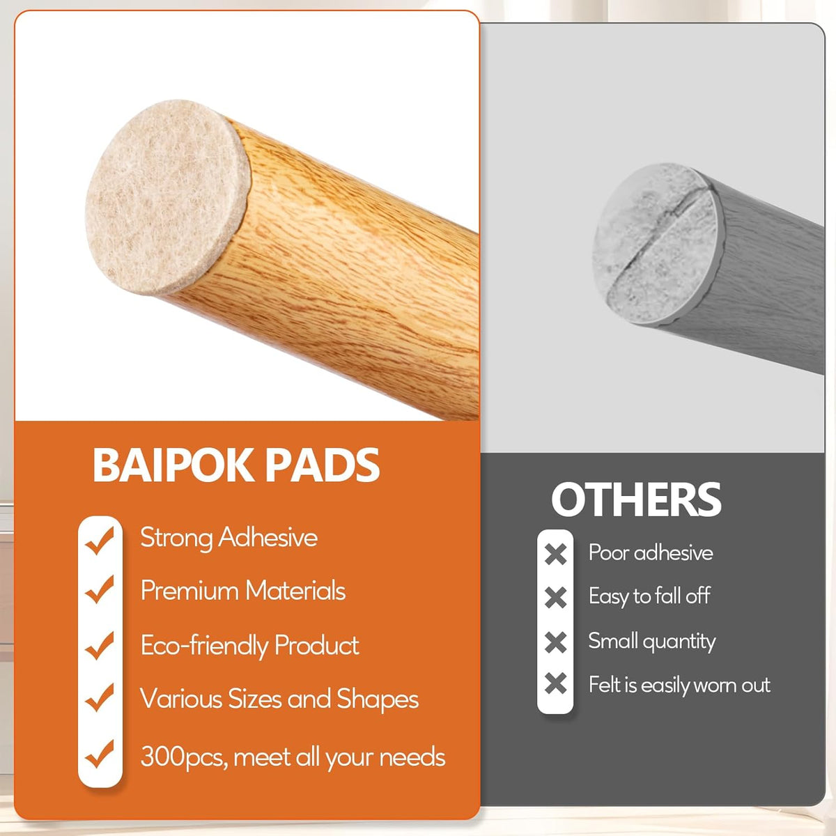 Furniture Pads 300 Pack Premium Furniture Felt Pads (Beige), Huge Quantity Self Adhesive Anti