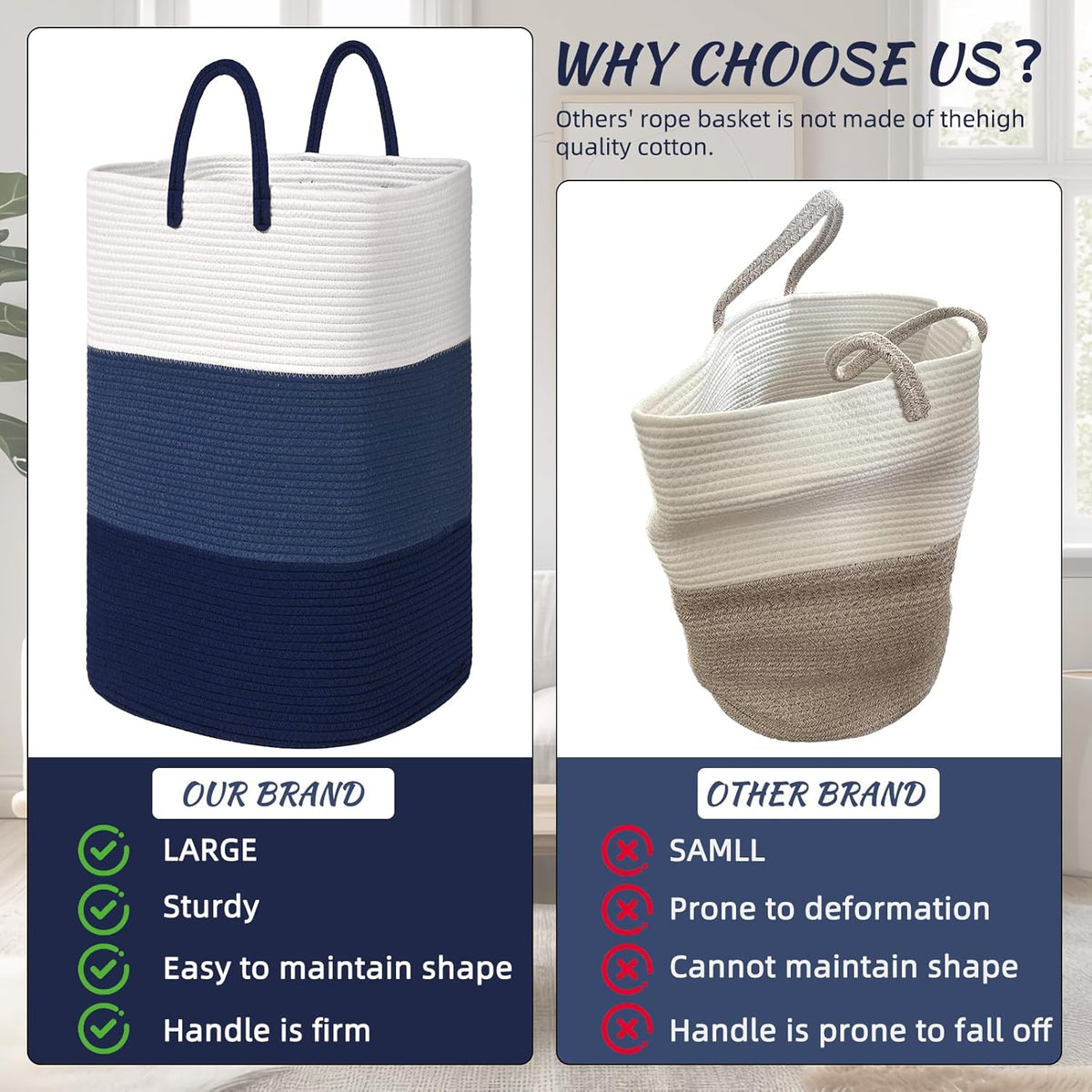 Woven Laundry Basket for Clothes,100 L Large Rectangle Laundry Hampers with Beads Tassel, Nursery