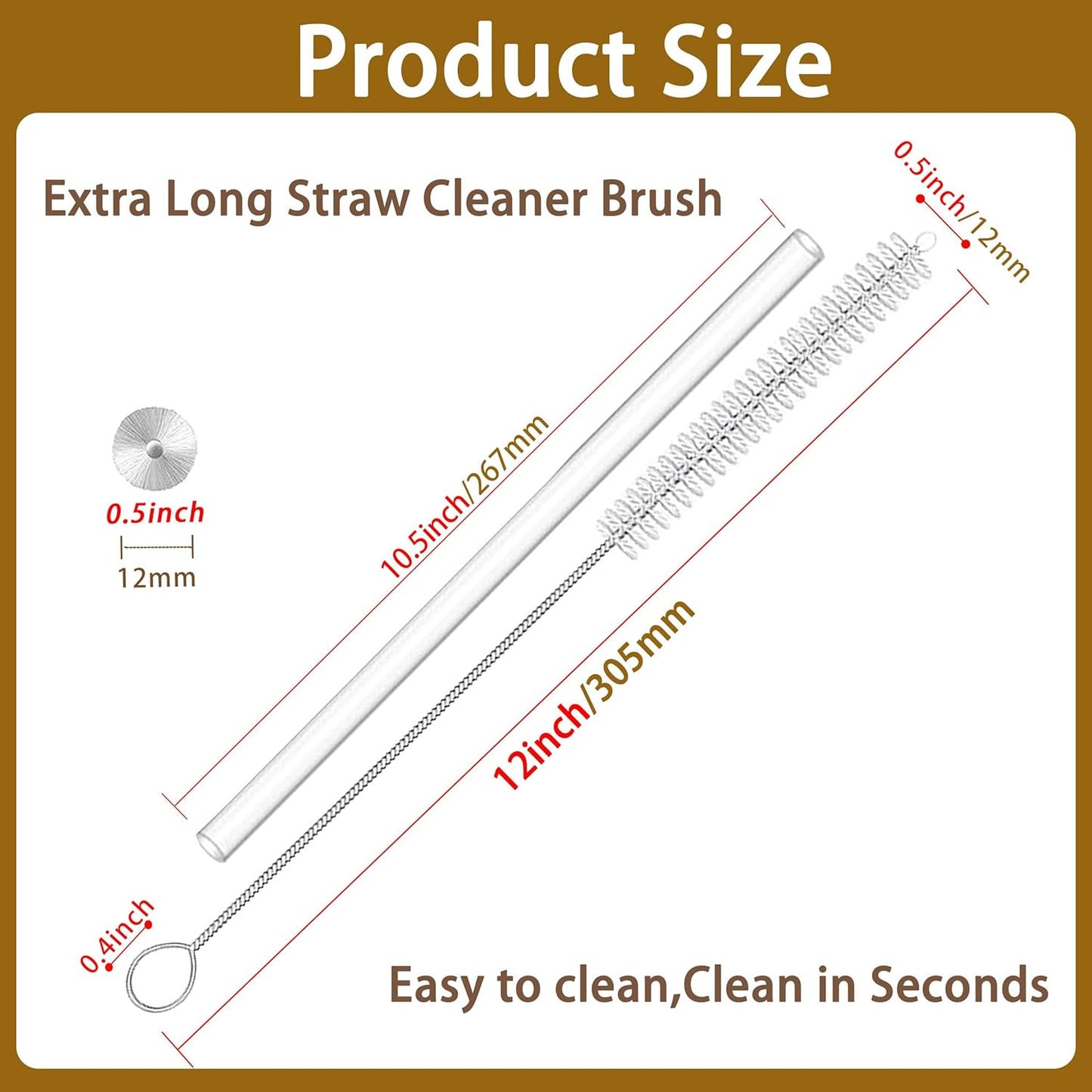 Straw Cleaner for Reusable Straws,Straw Cleaner Brush Extra Long 12 Inch,Straw Brush Cleaner for