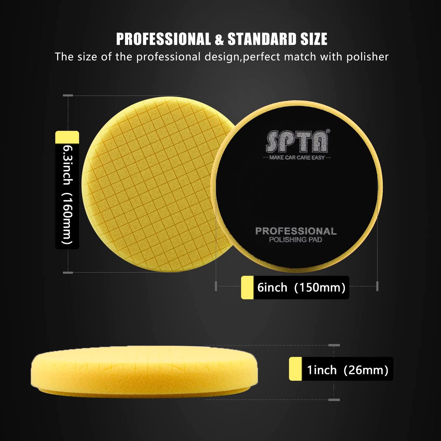 Yellow Medium Cut Pad, 1Pc 6 Inch Buffing Polishing Pads for 150mm Backing Plate Compound Buffing