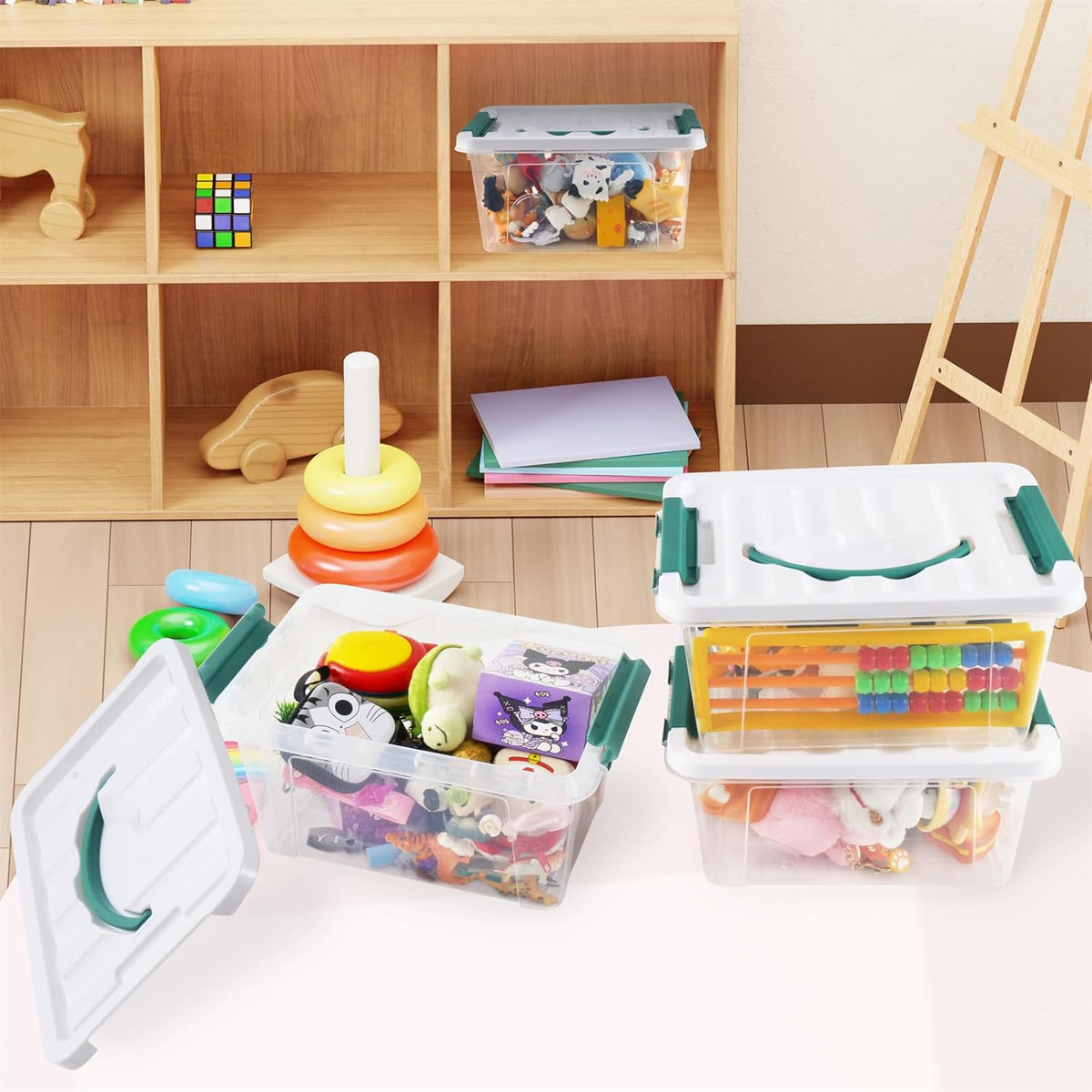 6 Quart Plastic Stackable Storage Latch Bins,Clear Latching Box with Handle and Lid,Pack of 6