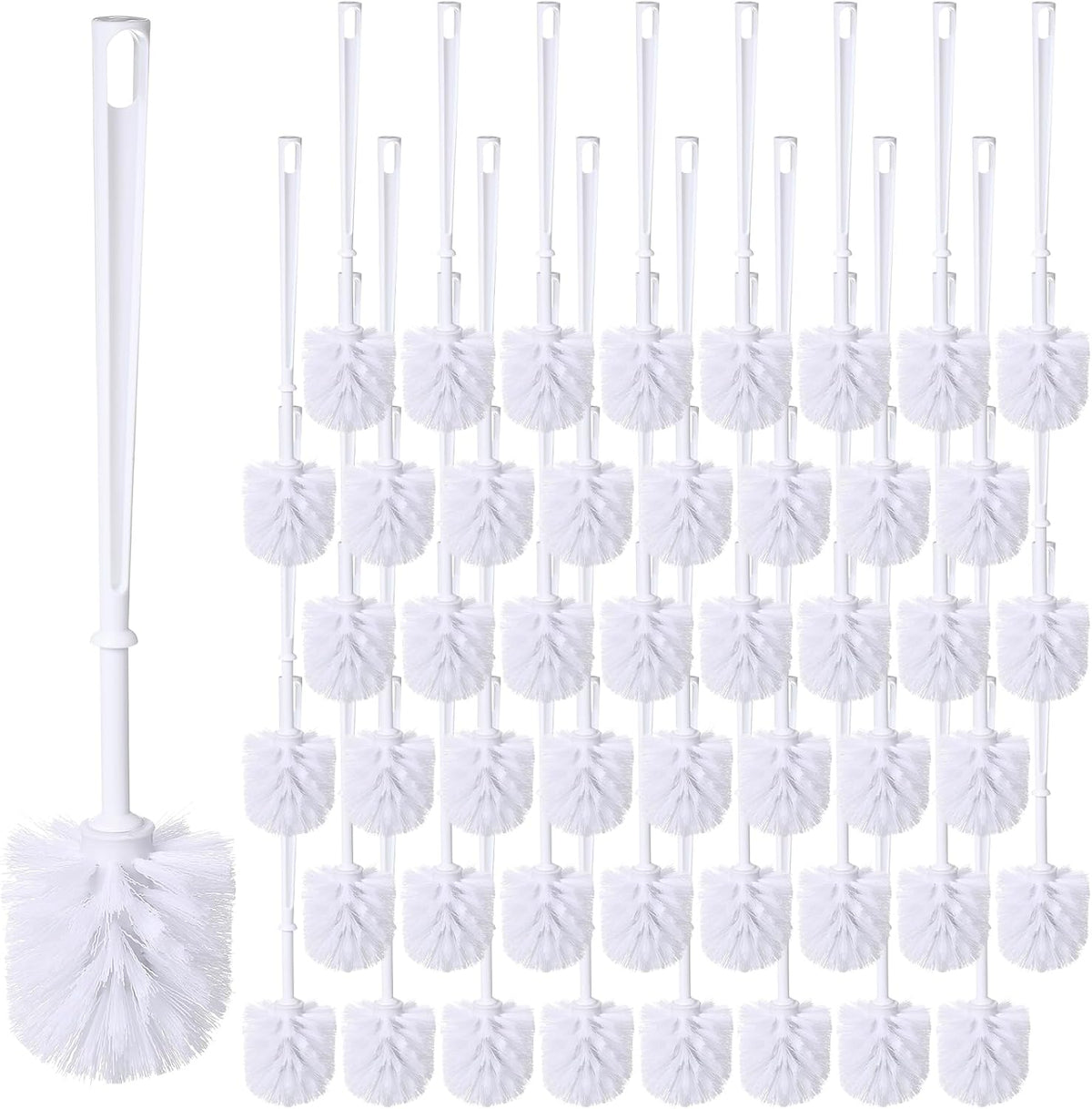 Mimorou 50 Pcs White Toilet Brush, Bathroom Toilet Bowl Brush, Soft Bristle Long Handle Plastic