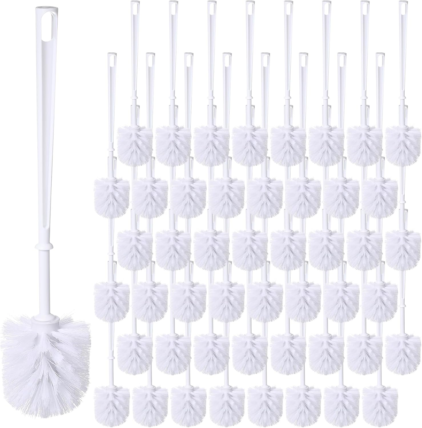 Mimorou 50 Pcs White Toilet Brush, Bathroom Toilet Bowl Brush, Soft Bristle Long Handle Plastic