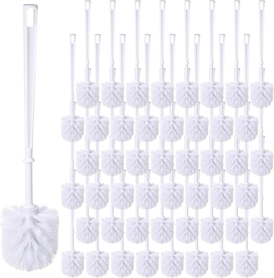 Mimorou 50 Pcs White Toilet Brush, Bathroom Toilet Bowl Brush, Soft Bristle Long Handle Plastic