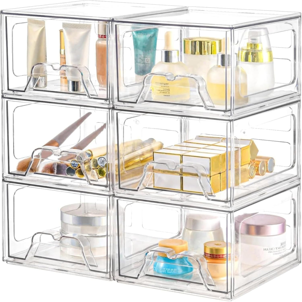 Plastic Drawers Storage, 6 Pack Clear Stackable Storage Drawers, Acrylic Storage Bins with Drawers