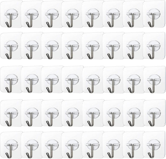 COLOGO 100 Pack Adhesive Hooks 24lb(Max) Heavy Duty Self Adhesive Hooks, Transparent Reusable