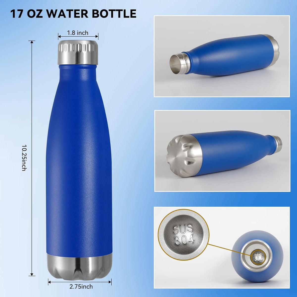 VEGOND 17oz Stainless Steel Water Bottles Bulk, Reusable Metal Sports Water Bottle Keeps Drink Hot