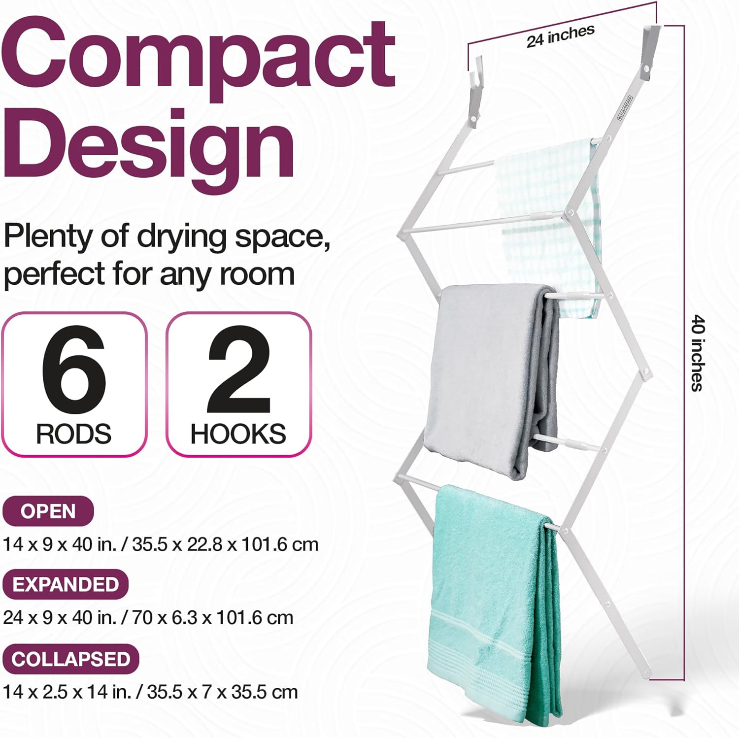 BLACK+DECKER Over The Door Expandable Telescopic Drying Rack, Clothes Organizer, Towel Hanger