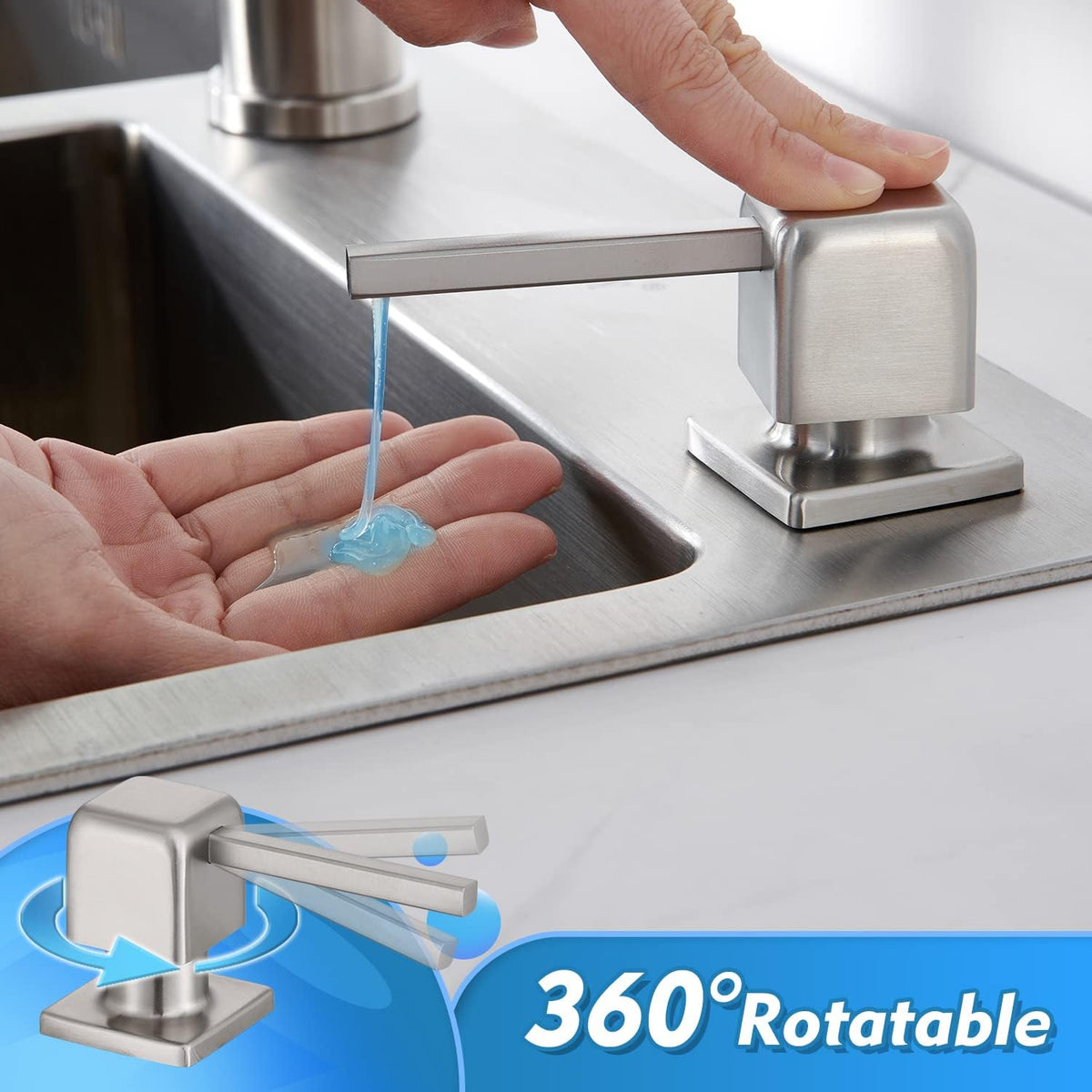 CREA Soap Dispenser for Kitchen Sink, Kitchen Soap Dispenser Brushed Nickel Square Built in Sink