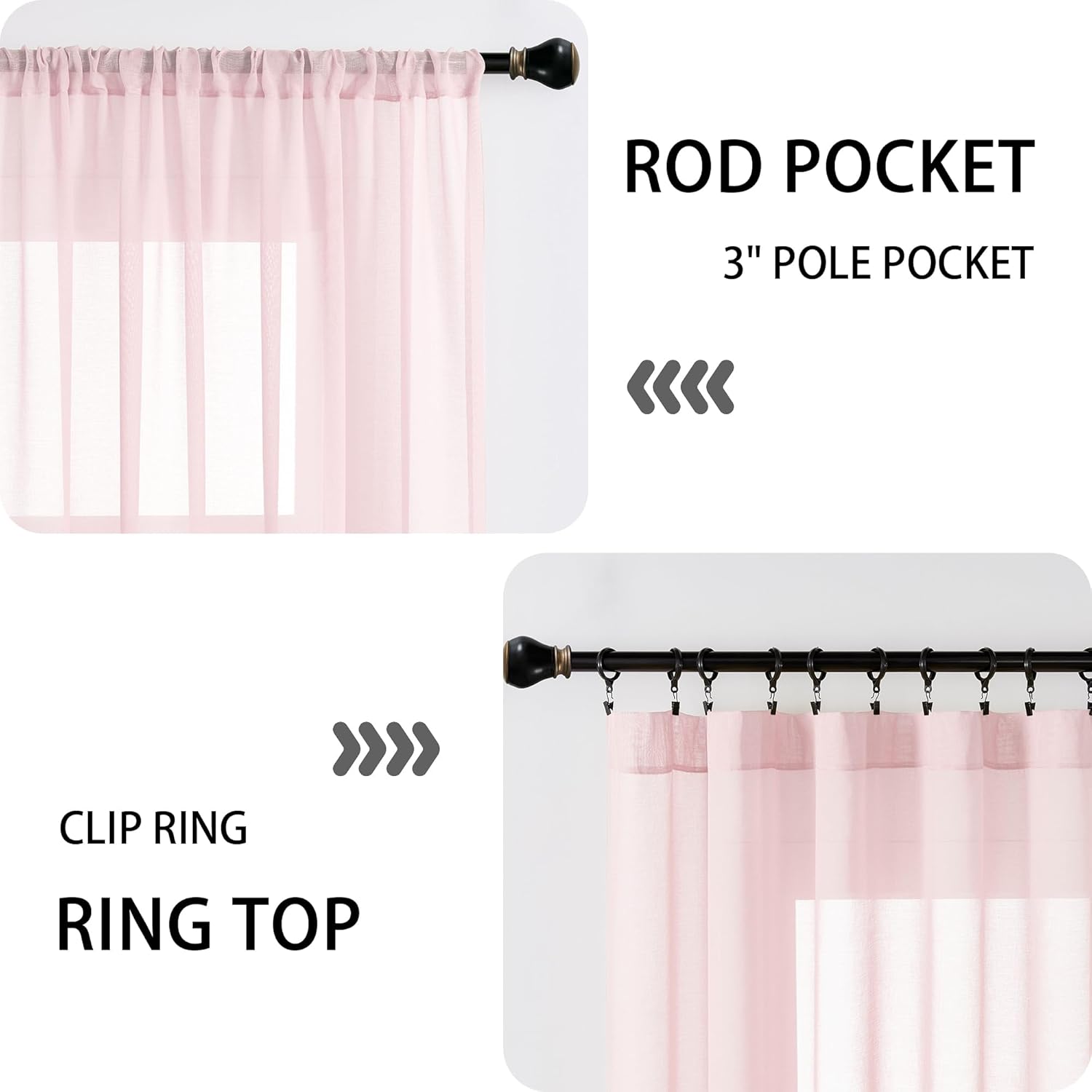 Tollpiz Small Sheer Linen Textured Curtain Sheers Doorway Light Filtering Voile French Door Rod