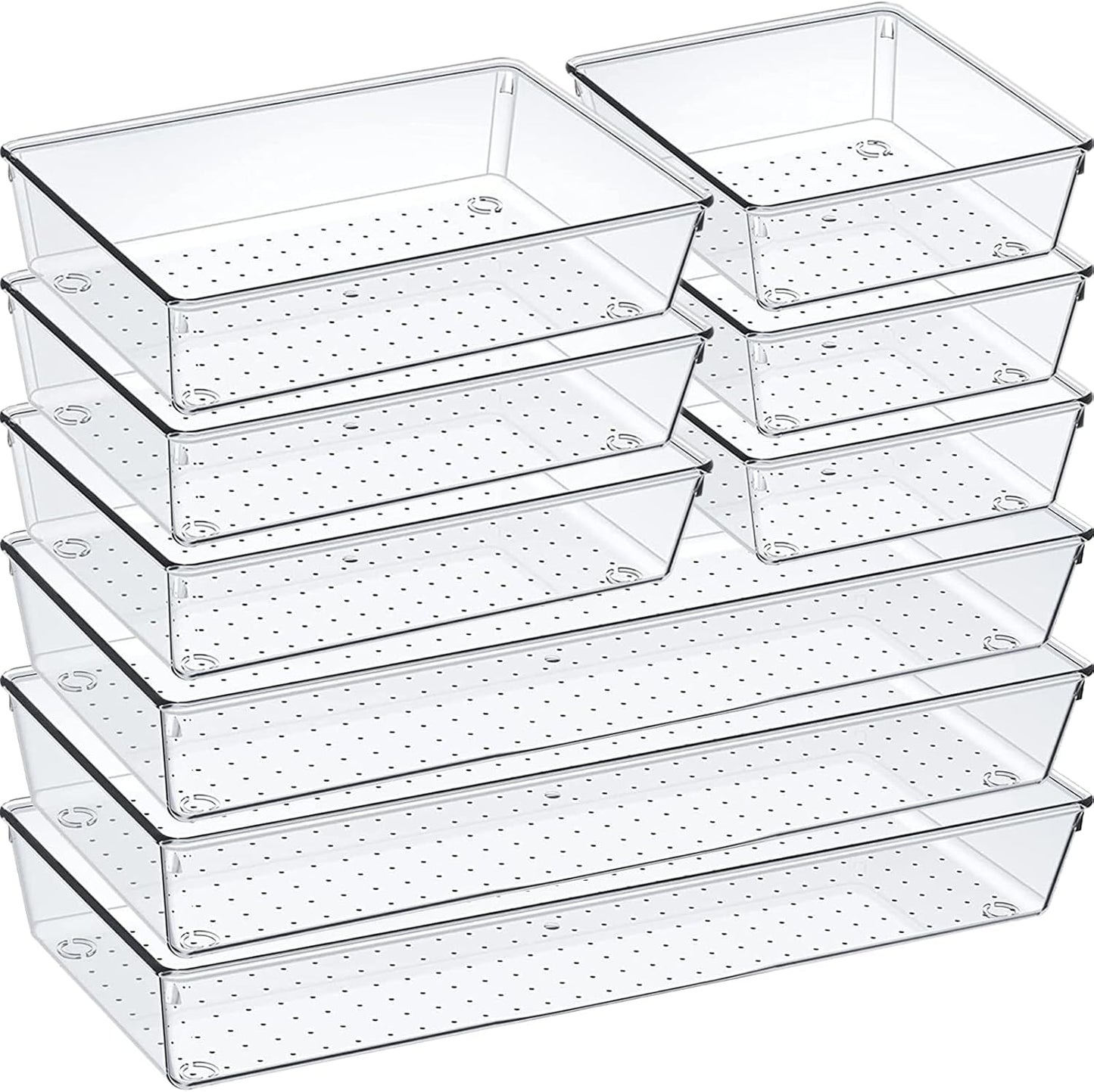 9 Pack Clear Plastic Drawer Organizer Set, Acrylic Non Slip Non Cracking Kitchen Drawer Storage