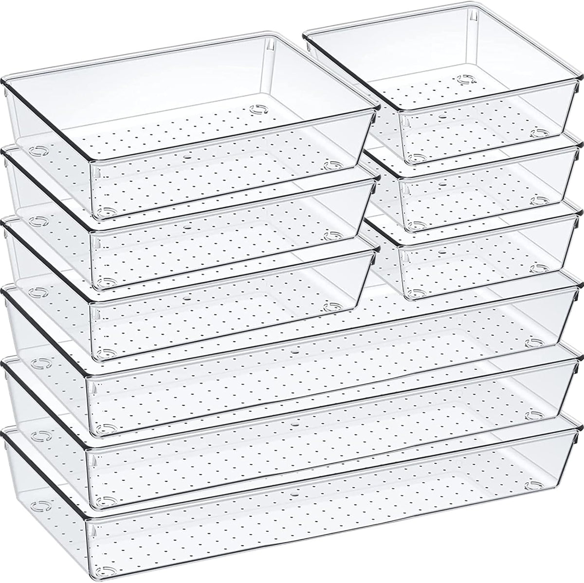 9 Pack Clear Plastic Drawer Organizer Set, Acrylic Non Slip Non Cracking Kitchen Drawer Storage
