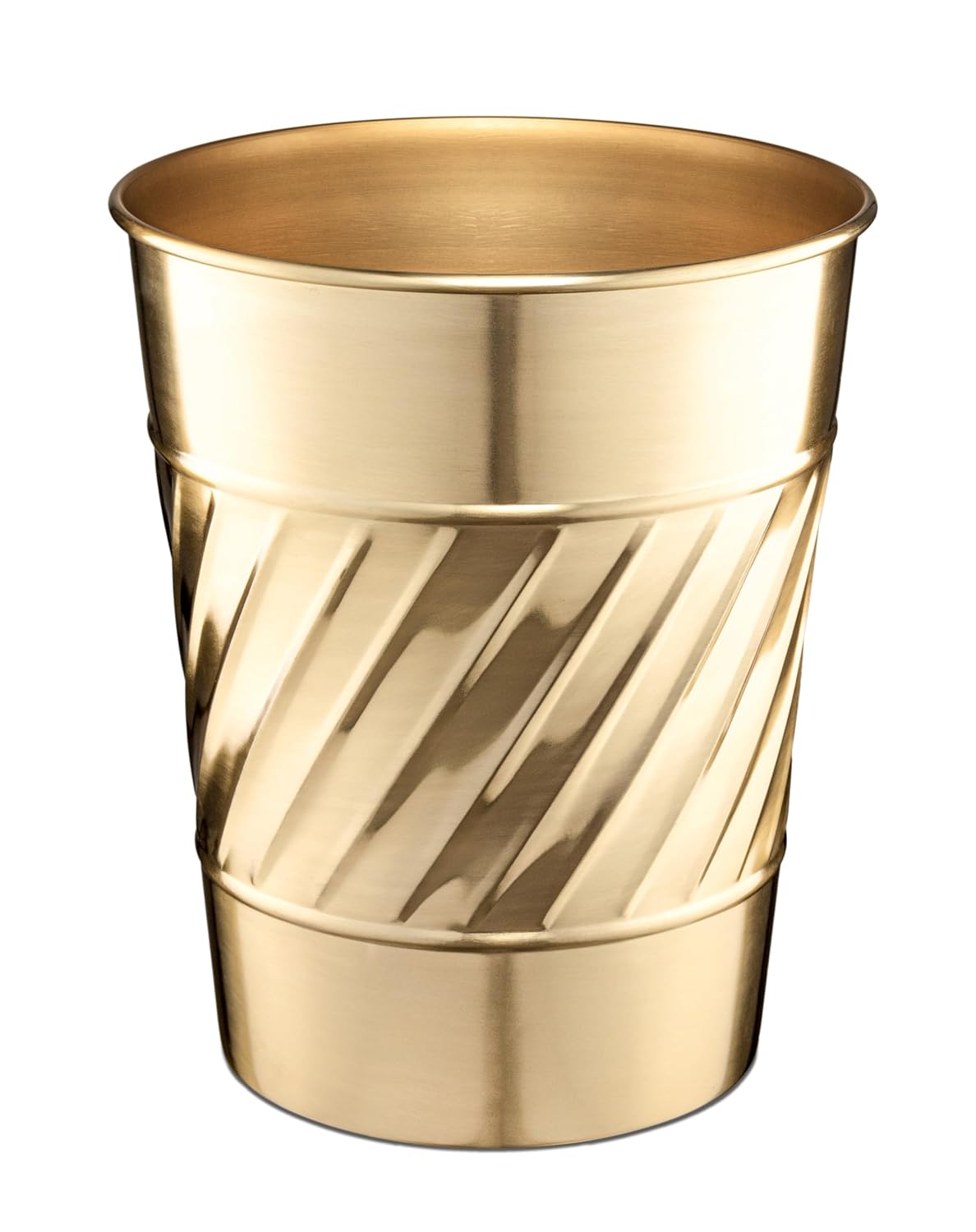 Monarch Abode Brushed Gold Handcrafted Wave Embossed Metal Wastebasket for Home Office, Decorative