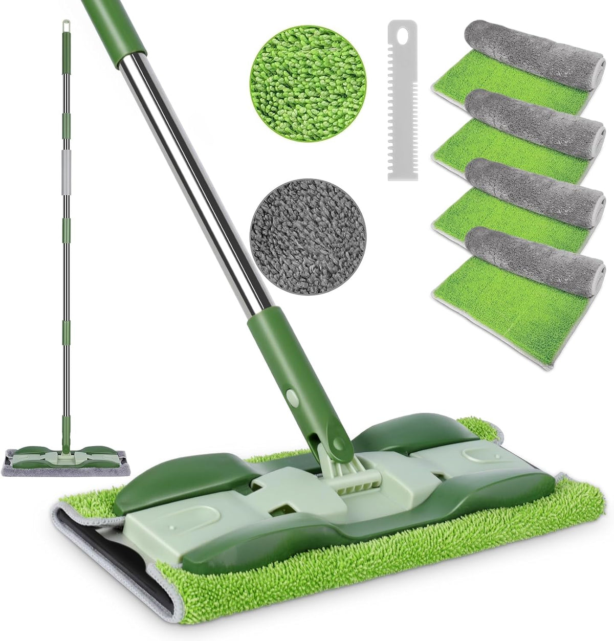 MASTERTOP Microfiber Mop - Flat Floor Mops Wet Dry Dust Mop with 4 Washable Pads & 52.4'' Stainless