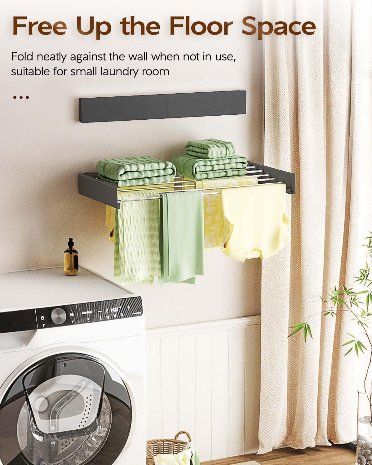 Wall Mounted Clothes Drying Rack 40", Foldable Wall Mount Laundry Rack Folding Indoor, Drying Rack