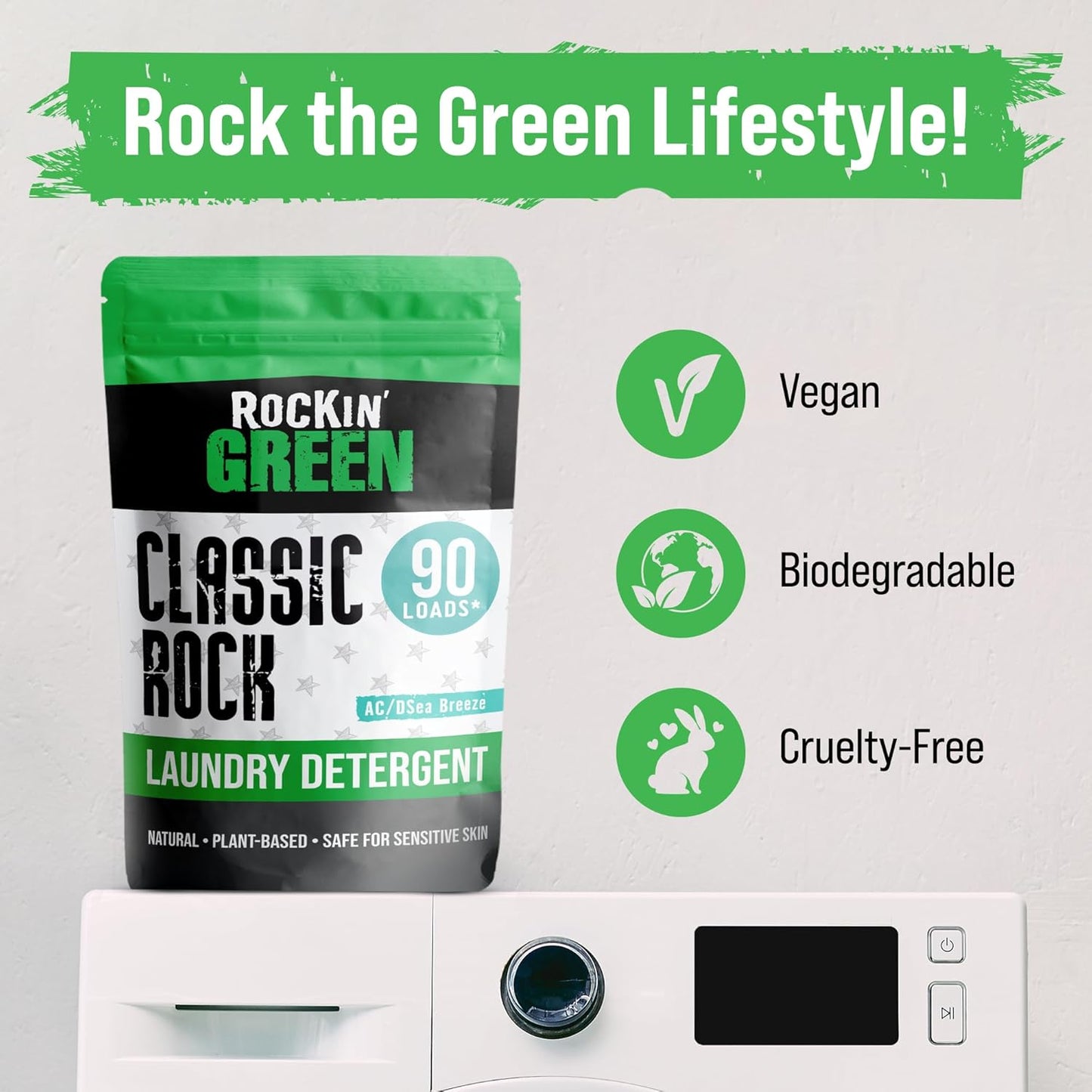 Rockin' Green Classic Rock Laundry Detergent (90 Loads), Plant based, All Natural Laundry Detergent