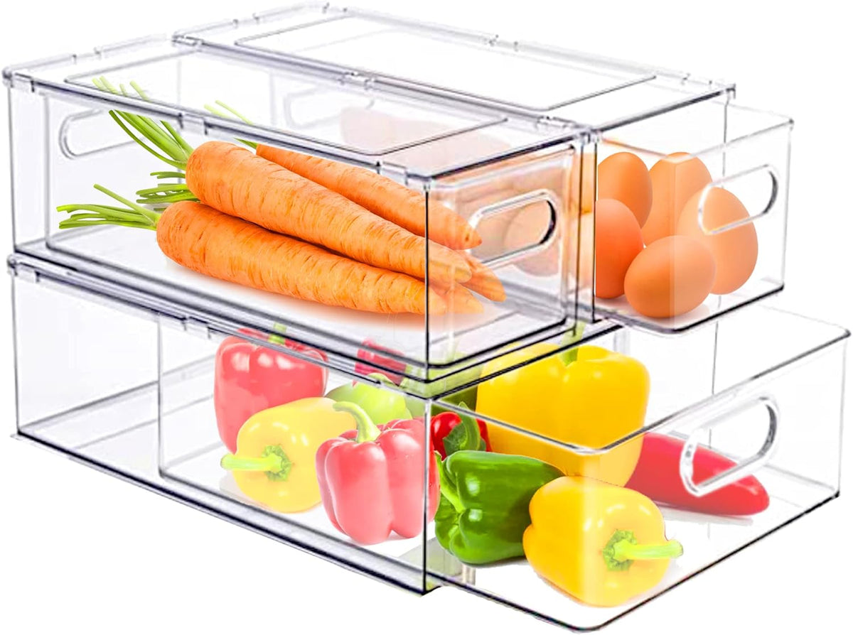 bealy 3 Pack Fridge Organizer and Storage,Clear Storge Bins with Pull-out Drawer, Fridge Drawers