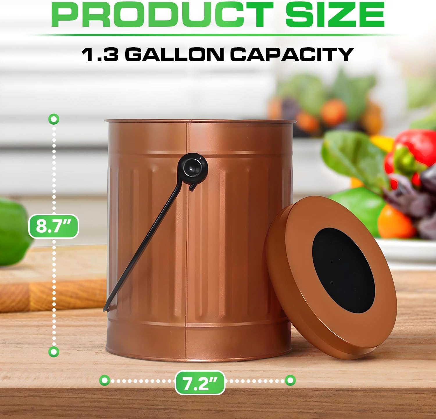 Plexon Countertop Compost Bin Kitchen Indoor, with Lid, Copper 1.5 Gallon Odorless Kitchen Compost