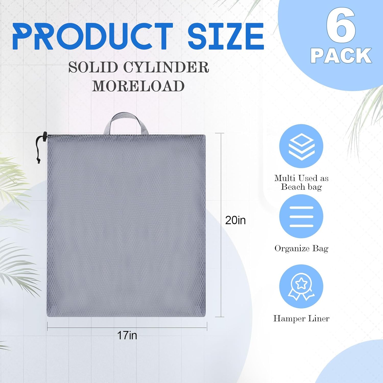 6 Pack 20 x 17 Inches Blue Mesh Laundry Bag with Handles Machine Washable Secure Drawstring Closure