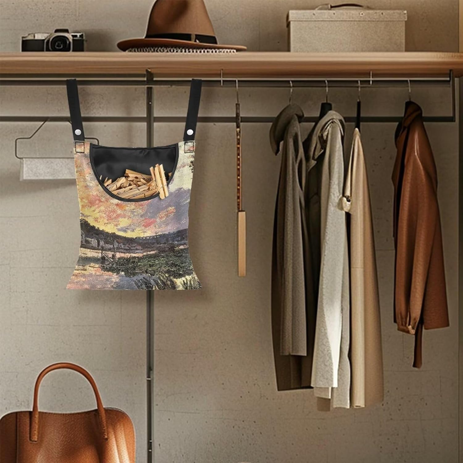 All-Weather Clothespin Holder Bag - Bennecourt, Soleil Couchant Durable Outdoor Storage Solution
