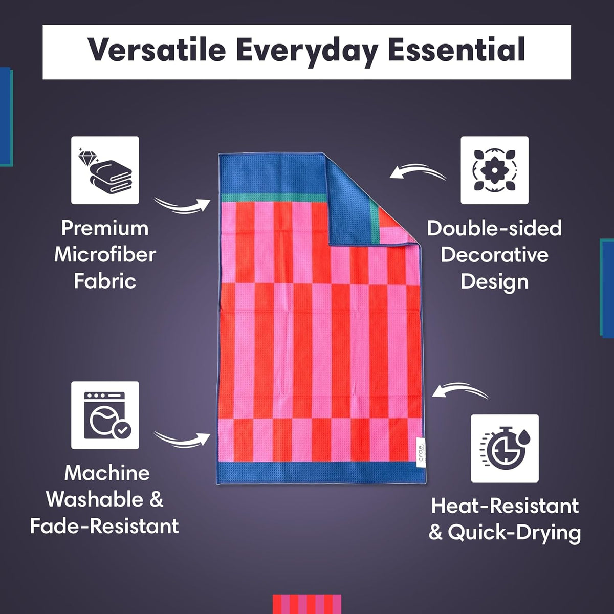 2 Double Sided Microfiber Hand Towels, 17x27 Inches Waffle Design Kitchen Towels Set, Durable &