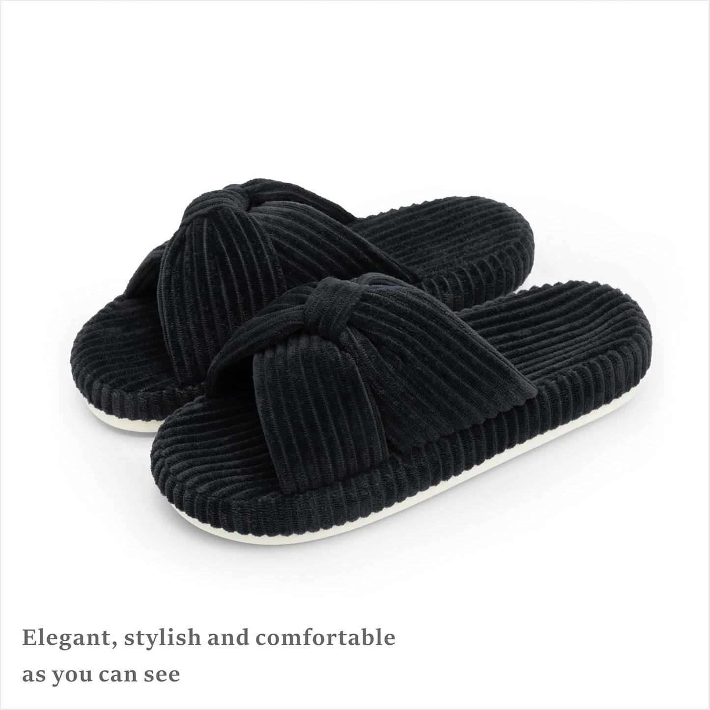 Chantomoo Slippers for Women Memory Foam House Bedroom Corduroy Bow Crossbands Slide Slipper Shoes
