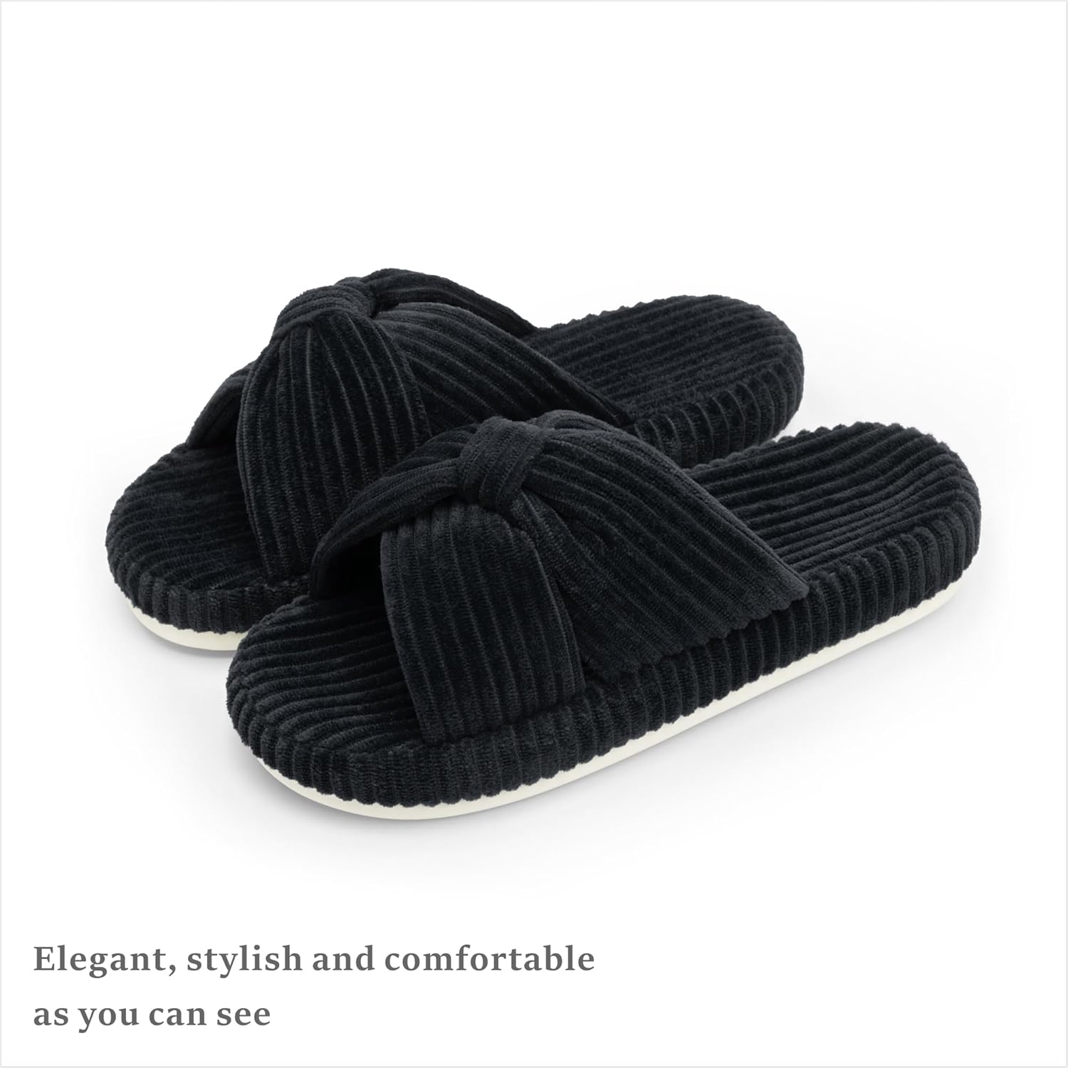 Chantomoo Slippers for Women Memory Foam House Bedroom Corduroy Bow Crossbands Slide Slipper Shoes