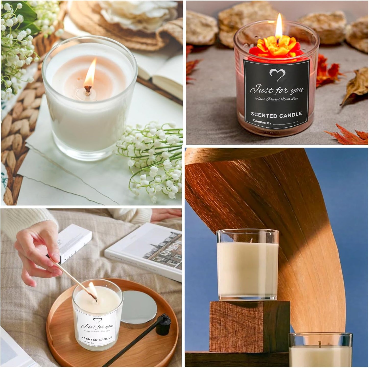 CONNOO 8 Pack 14 OZ Clear Glass Candle Jars with Bamboo Lids for Making Candles, Large Size Empty
