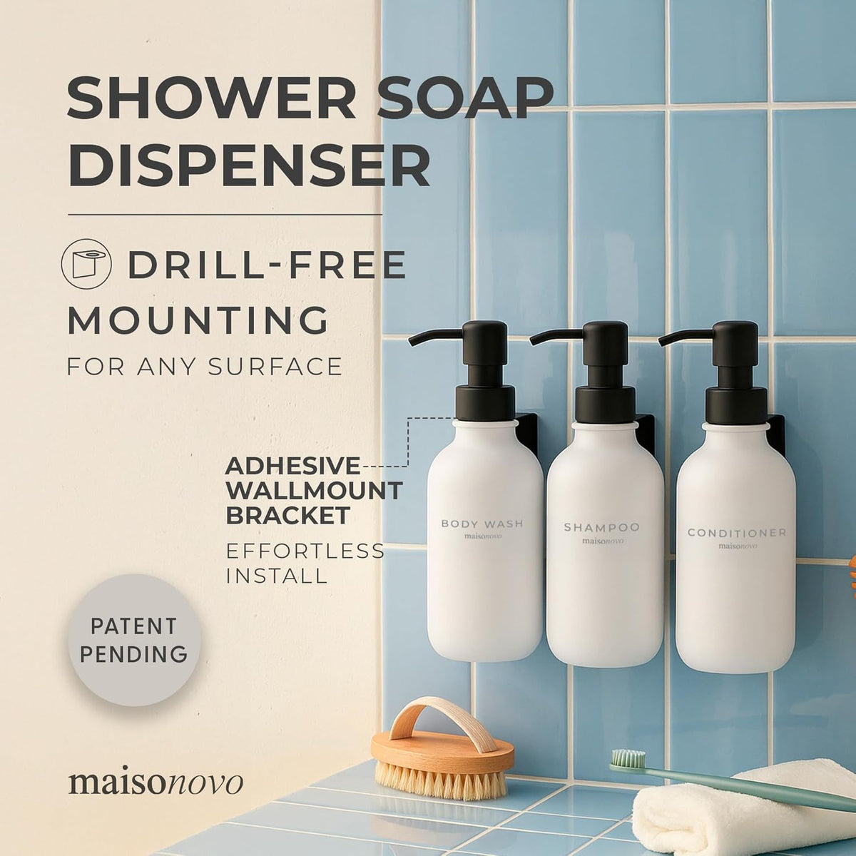 MaisoNovo Shampoo and Conditioner Dispenser - Shower Soap Dispenser Wall Mounted - 16.9 fl oz Set