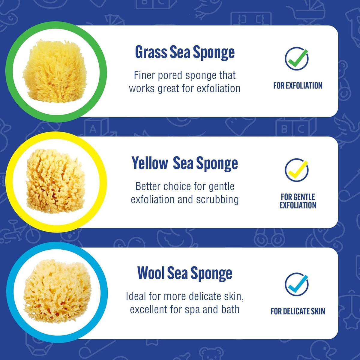 Baby Buddy Baby Bath 4in Assorted Sea Sponges, Absorbent Natural Sea Sponge, Soft on Tender Skin