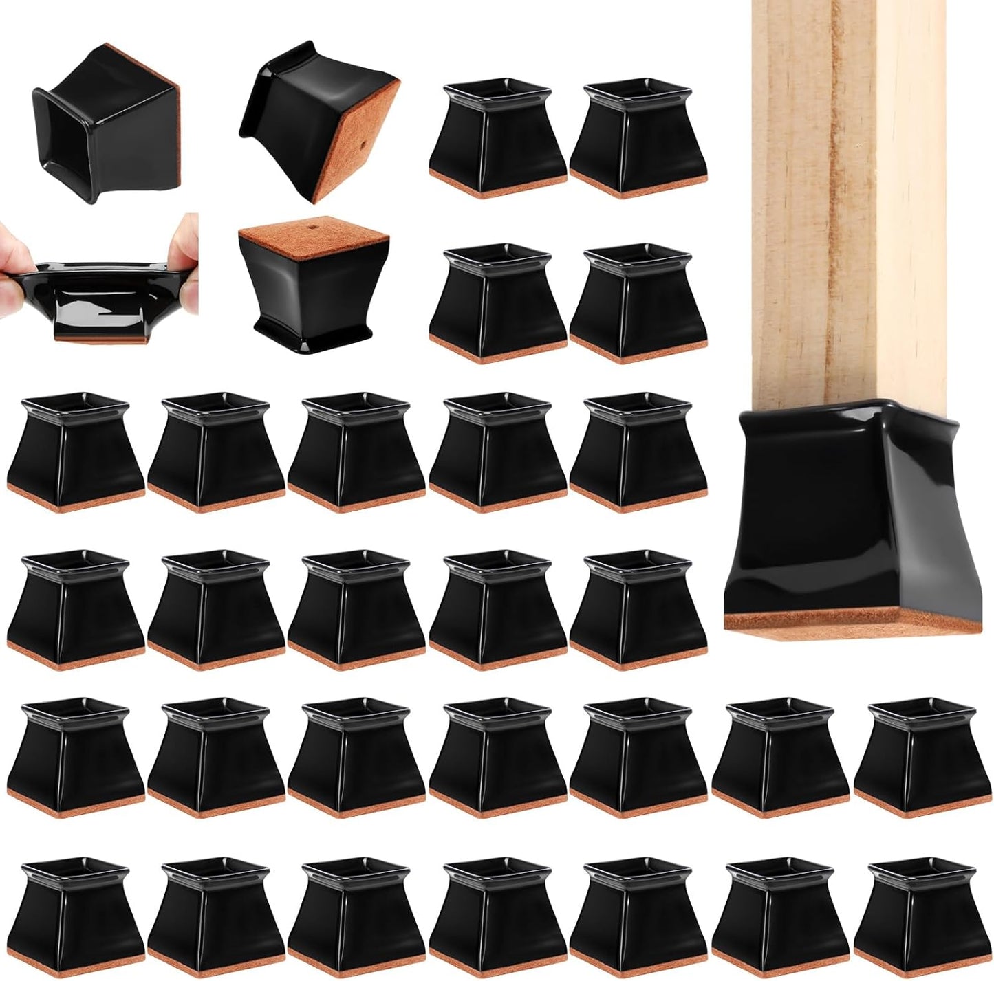CHUNZEXI 32 Pack Square Chair Leg Floor Protectors for Hardwood Floors, Silicone Felt Covers Pads