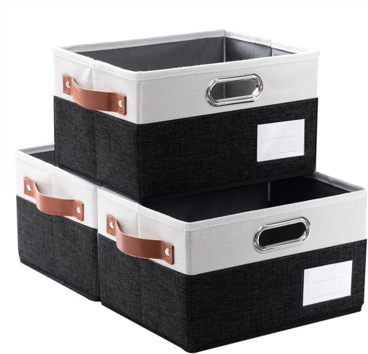 PRANDOM Foldable Storage Bins with Handles [3-Pack] Fabric Collapsible Storage Boxes Baskets Cubes