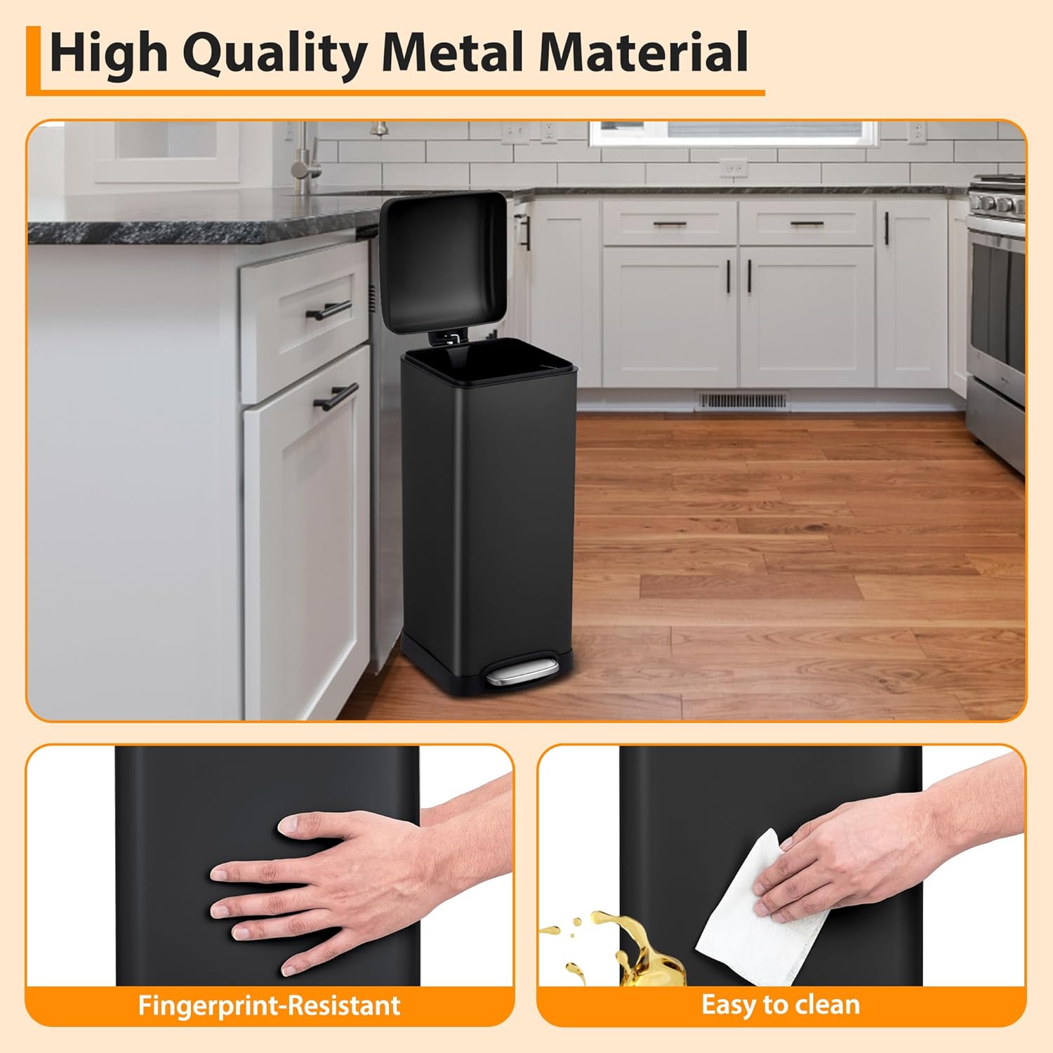 TrailBlaze 8Gallon / 30l Kitchen Trash Can, Stainless Steel Rectangular Pedal Recycle Bin with