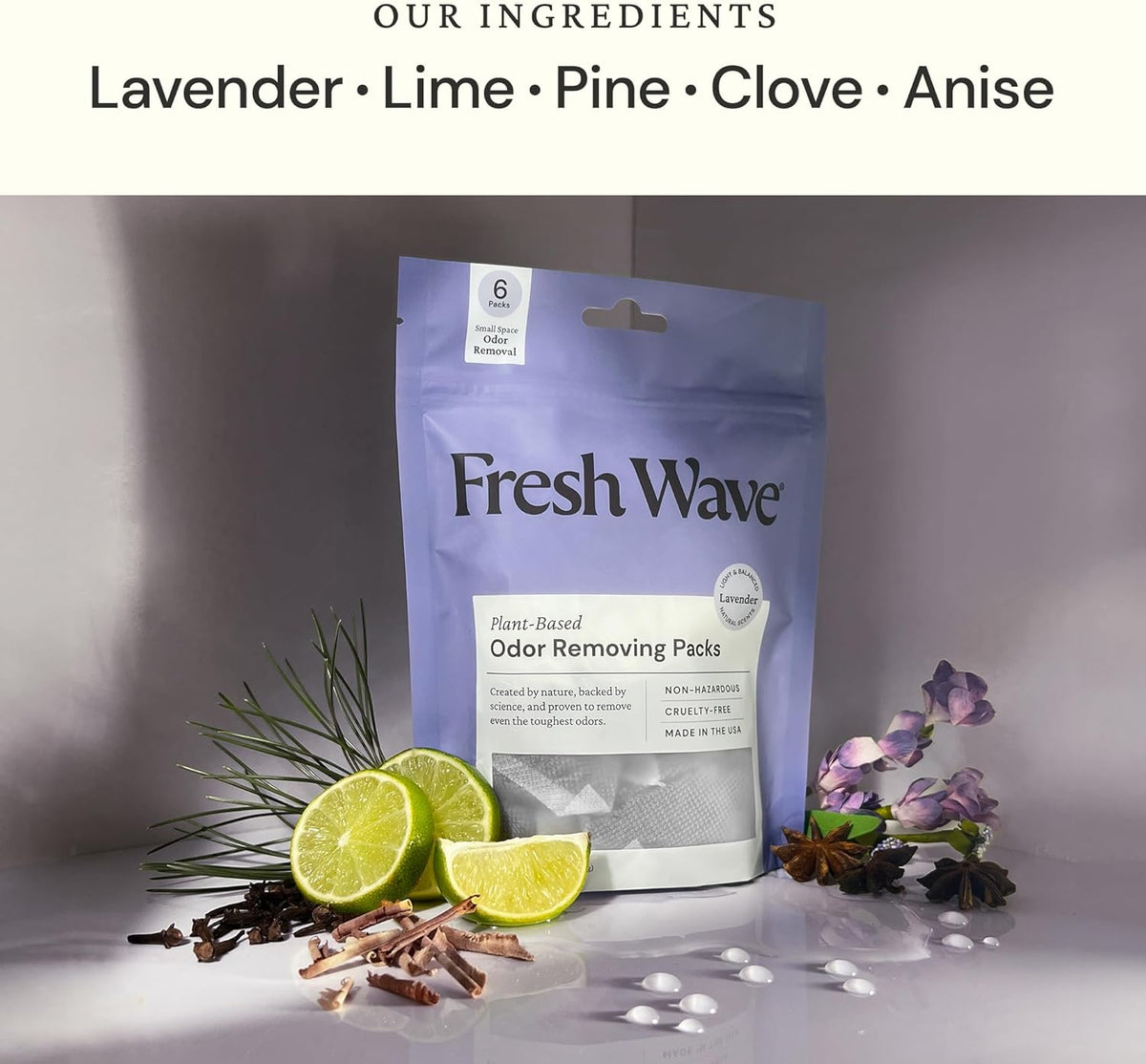 Fresh Wave Lavender Odor Eliminating & Deodorizing Packs | Bag of 6 & Fresh Pod Case | Safer Odor