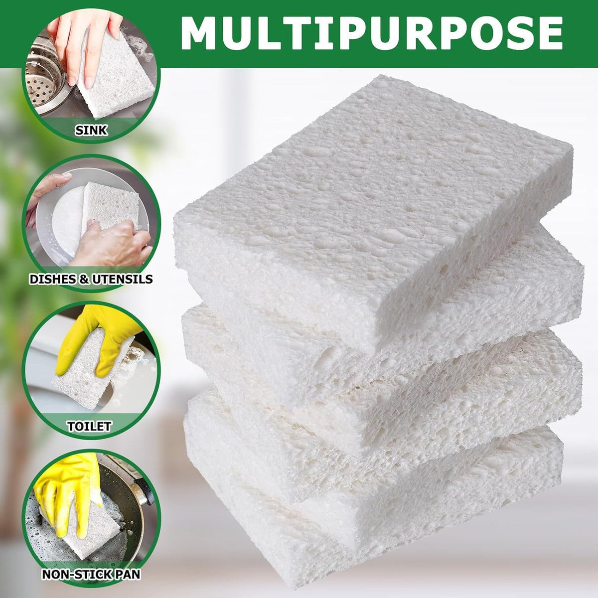 12 Pack Dishwashing Sponges Natural Cellulose Sponges Plant Based Resilient and Reusable Soft Dish