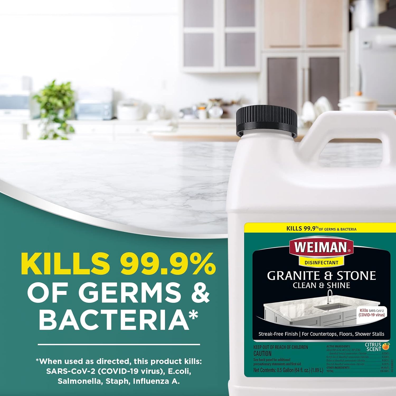 Weiman Disinfecting Granite Daily Clean & Shine Refill, 64 Oz - Safely Clean Disinfect and Shine