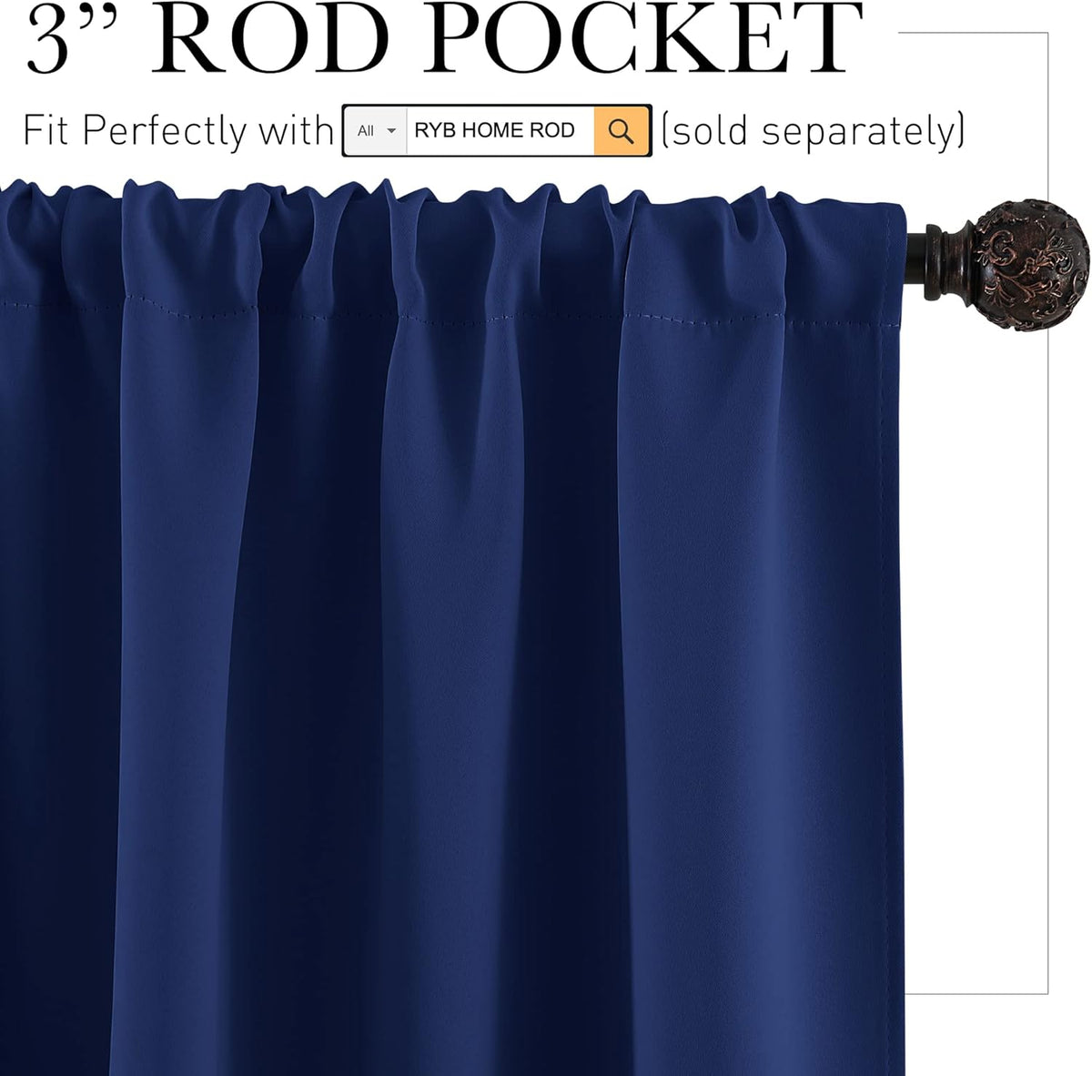 RYB HOME Blackout Curtains Small Window Decor Energy Efficiency Drapes for Kitchen Bedroom Basement